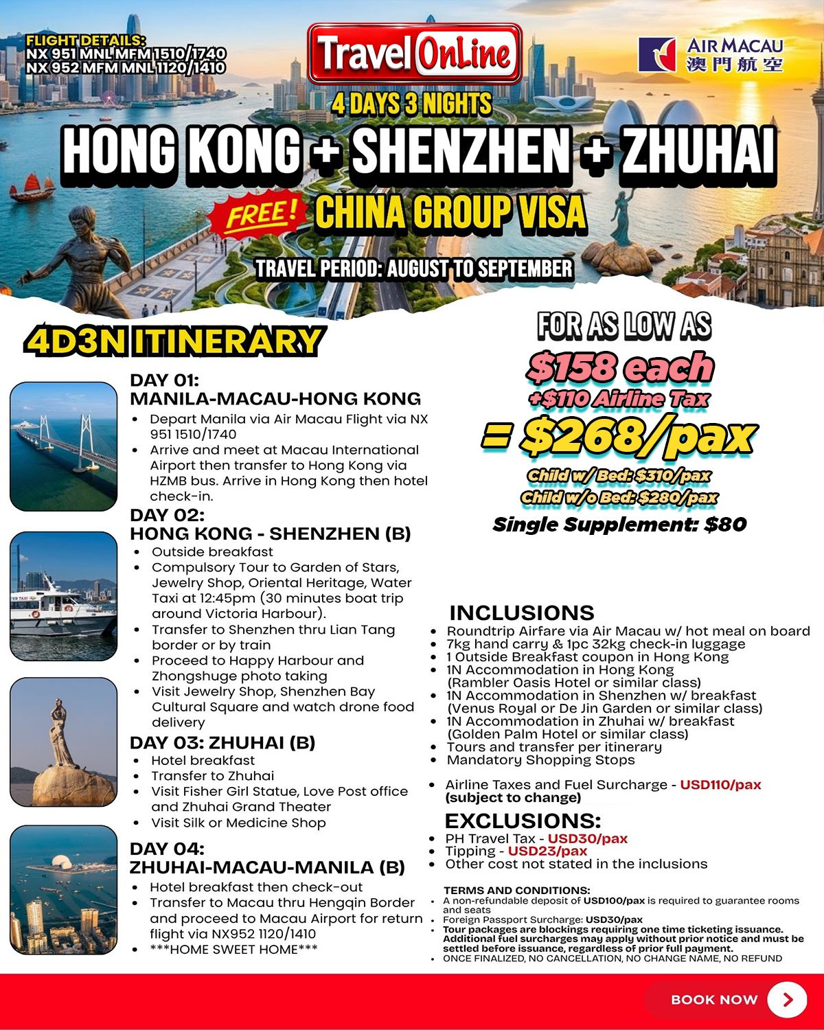 HONG KONG SHENHEN ZHUHAI : AS LOW AS $268/PAX