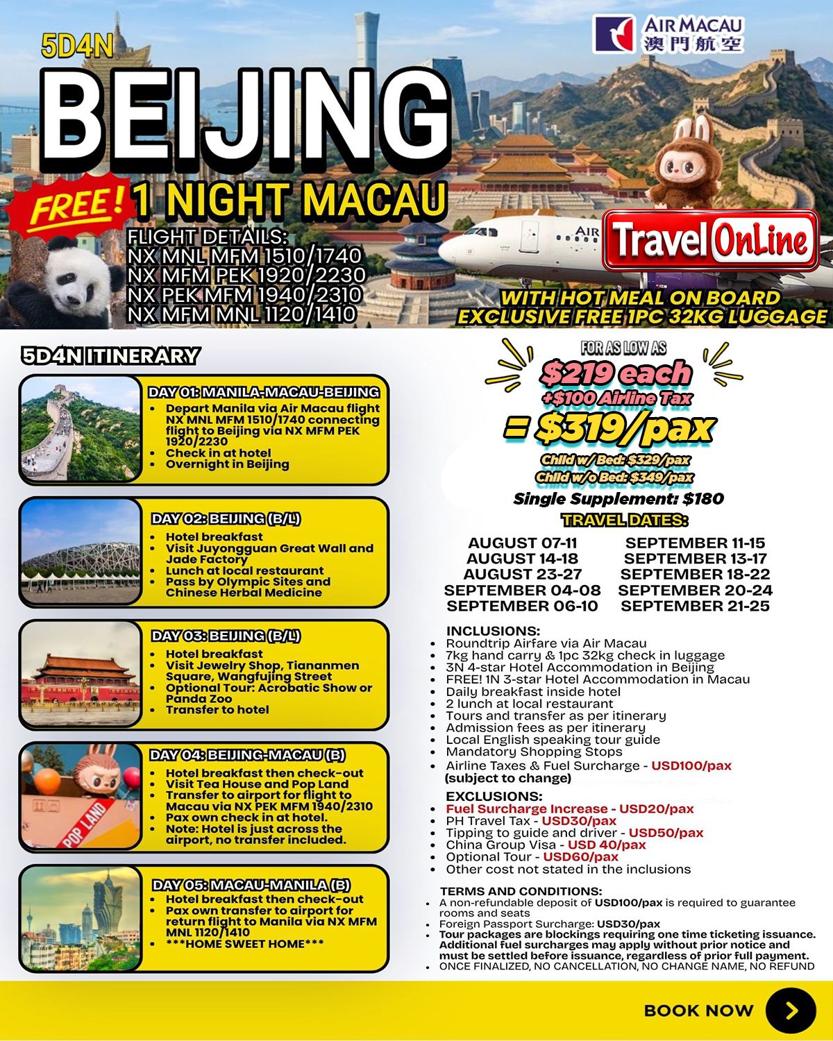 BEIJING MACAU 5 Days 4 Nights SEP 2026: AS LOW AS $319/PAX promo image
