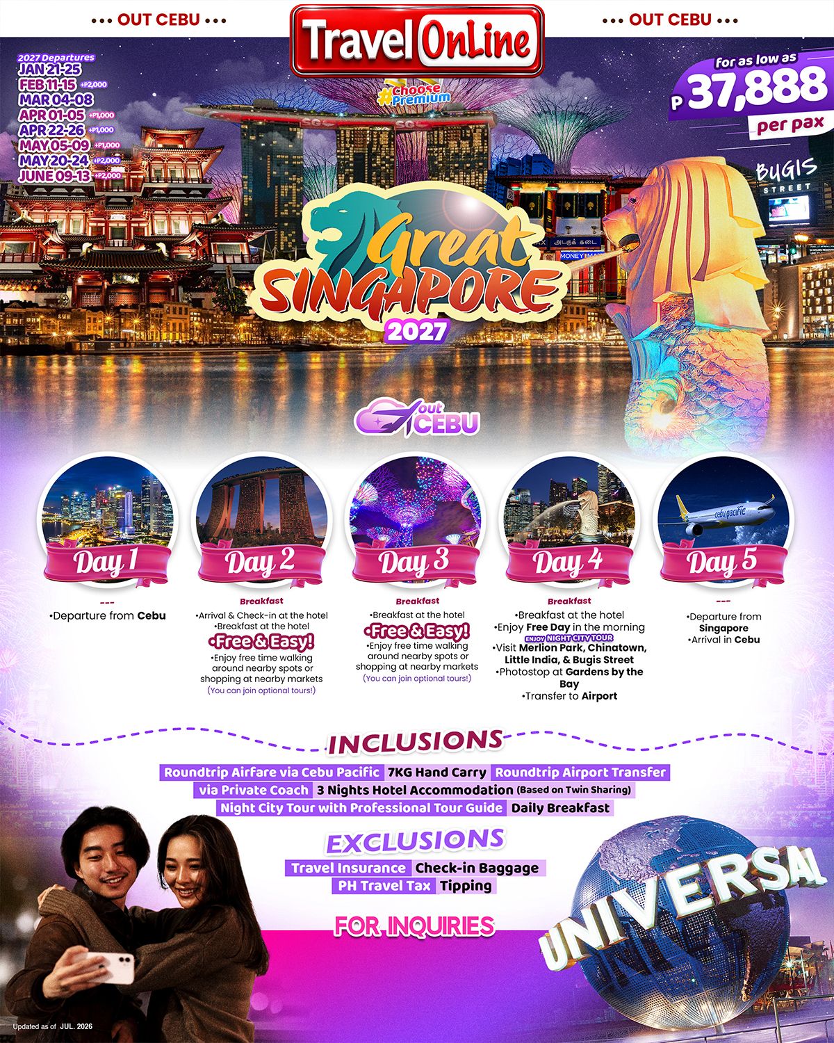 SINGAPORE (Great Singapore)(via CEBU) 2027 : AS LOW AS ₱37888/PAX promo image