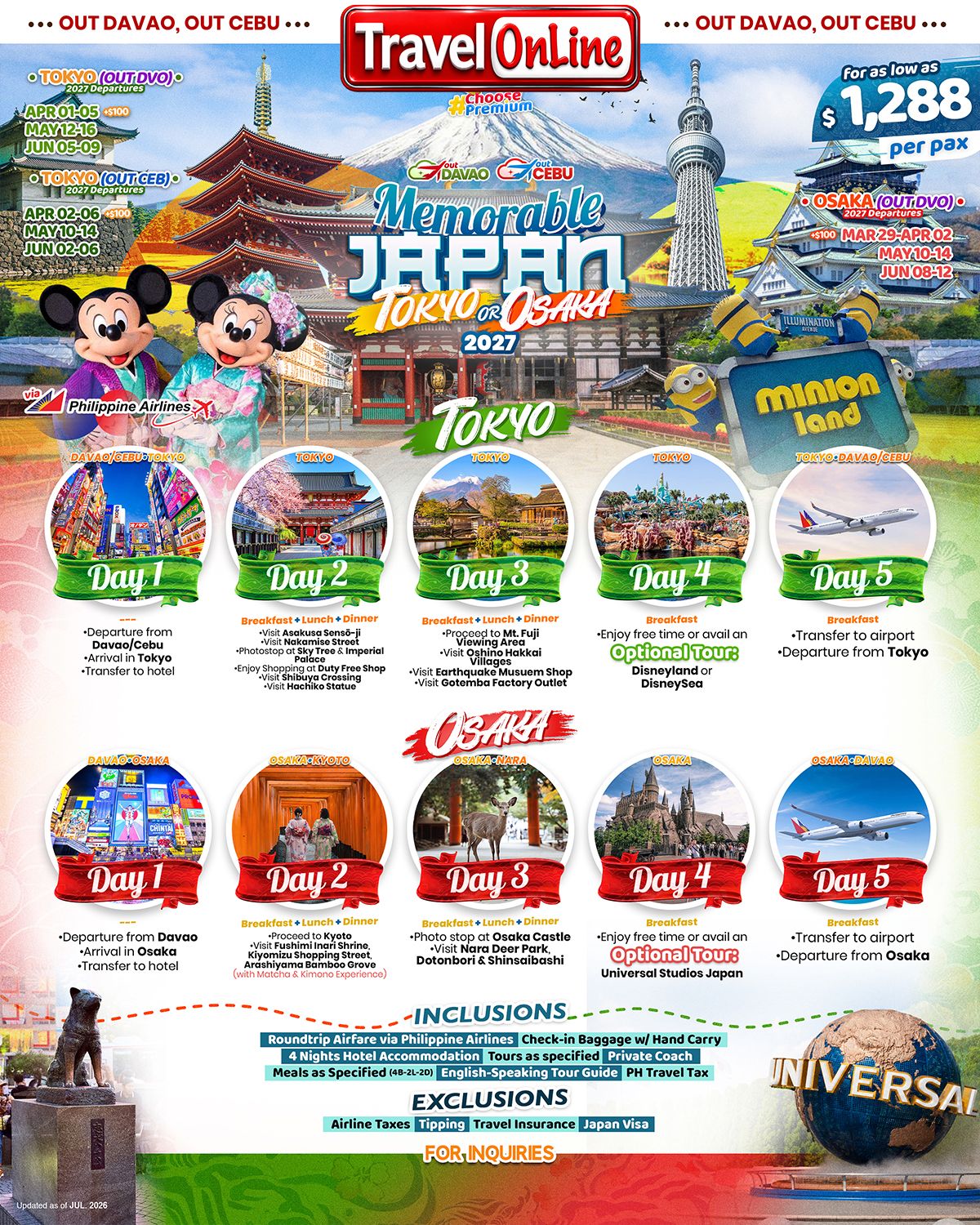 JAPAN (Memorable Japan_Tokyo or Osaka via PAL) 2027(via CEBU/via DAVAO) : AS LOW AS $1288/PAX promo image
