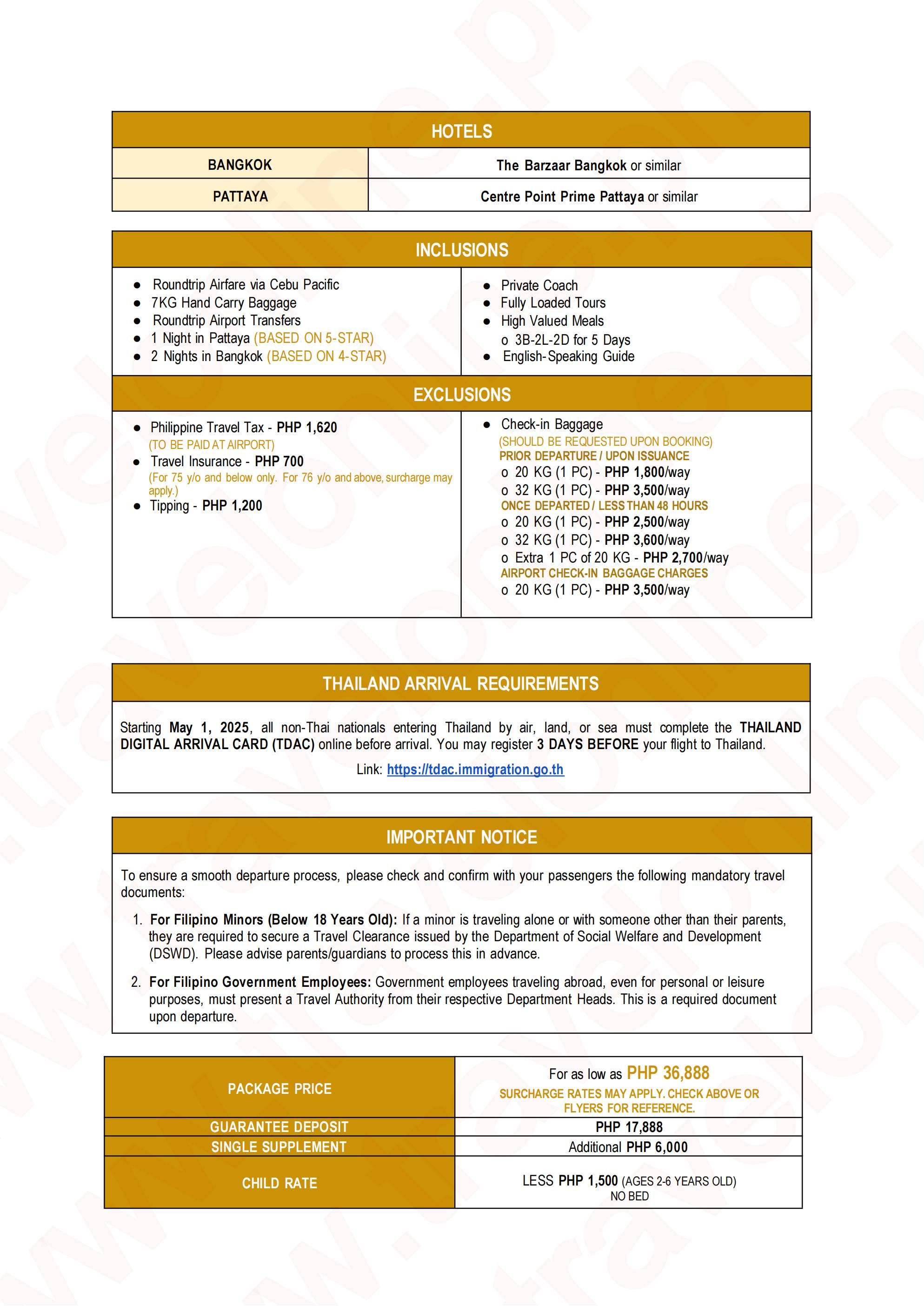 THAILAND (Golden Thailand) 2027(via DAVAO) : AS LOW AS ₱36888/PAX itinerary