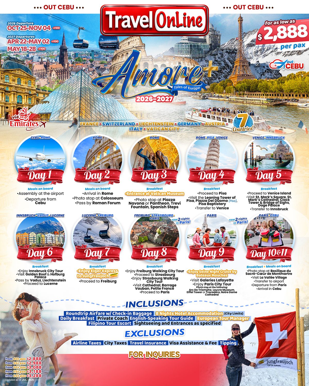 EUROPE (Amore+) 2026-2027(via CEBU) : AS LOW AS $2888/PAX promo image