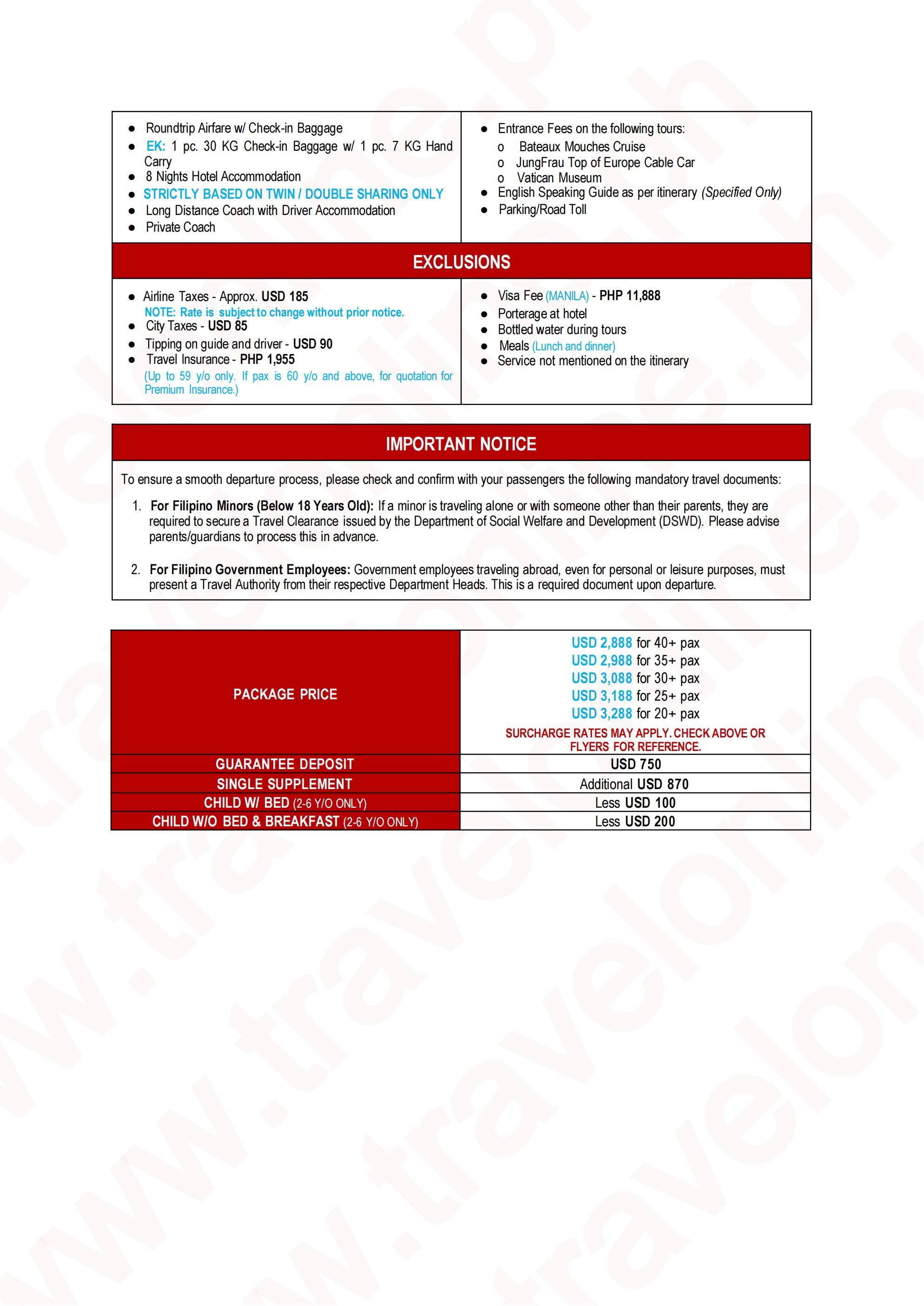 EUROPE (Amore+) 2026-2027(via CEBU) : AS LOW AS $2888/PAX itinerary