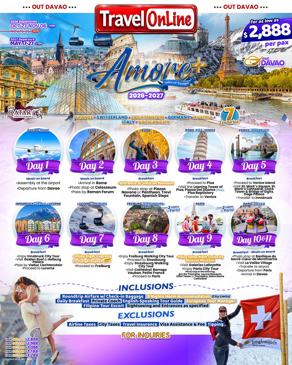 EUROPE (Amore+) 2026-2027(via DAVAO) : AS LOW AS $2888/PAX promo image