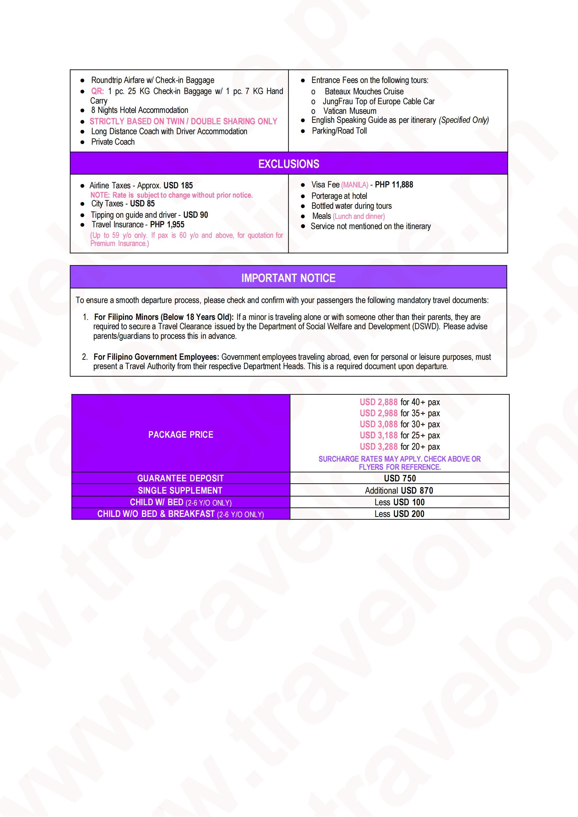 EUROPE (Amore+) 2026-2027(via DAVAO) : AS LOW AS $2888/PAX itinerary