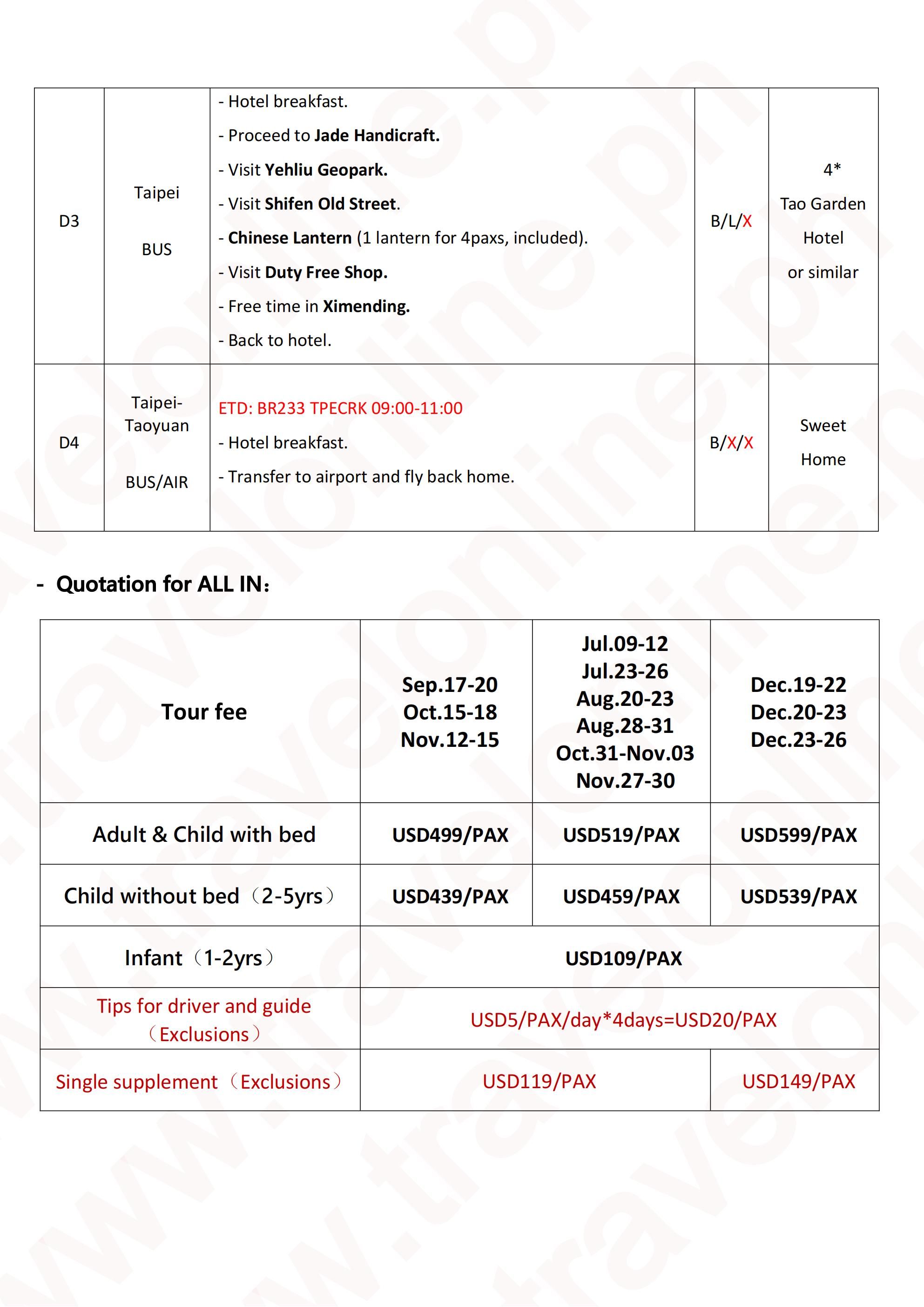 Taiwan 4D3N (BR), 2026 (via Clark) : AS LOW AS $499/PAX itinerary