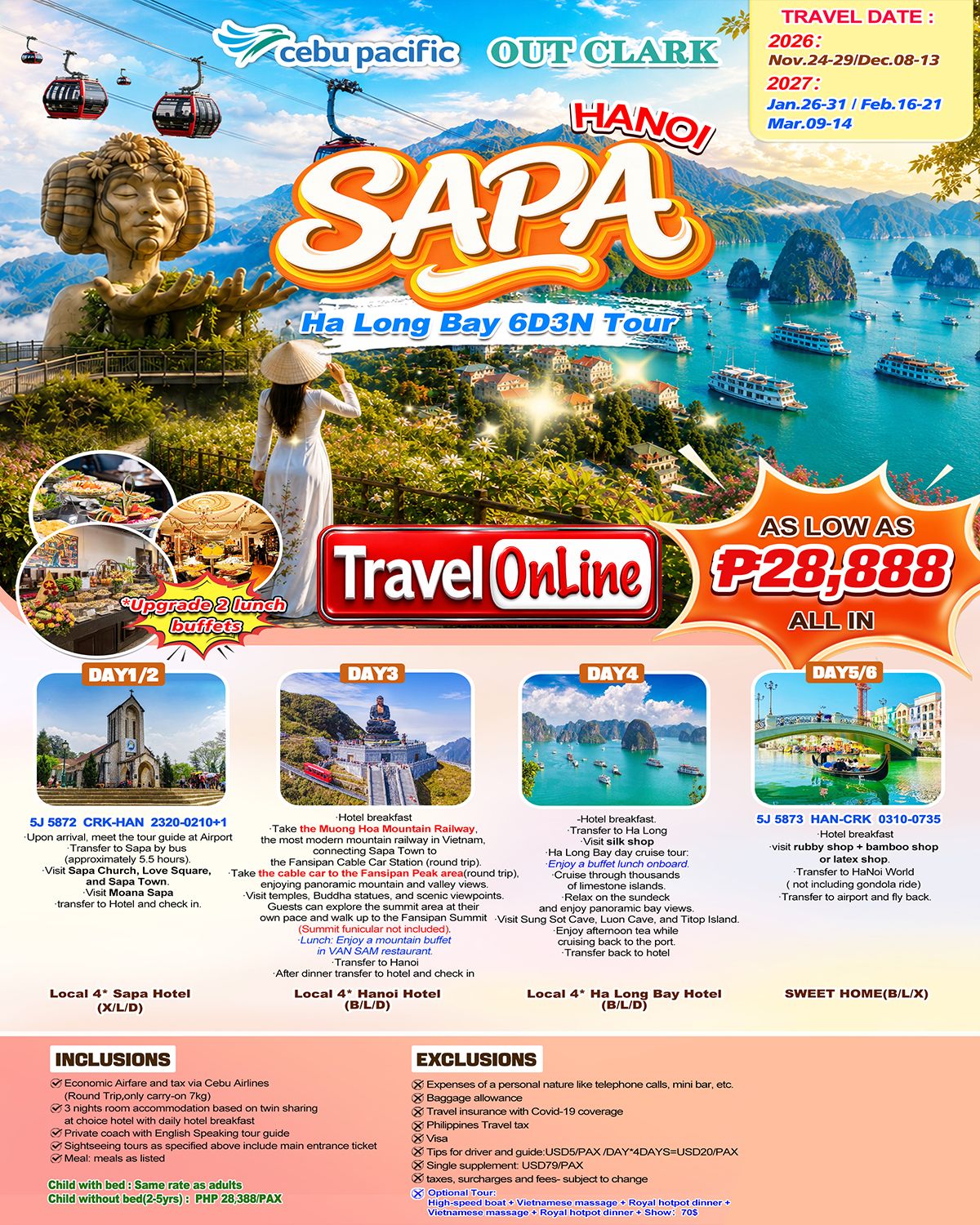 Hanoi Sapa Ha Long Bay 6D3N Tour(via CLARK) : AS LOW AS ₱28888/PAX promo image