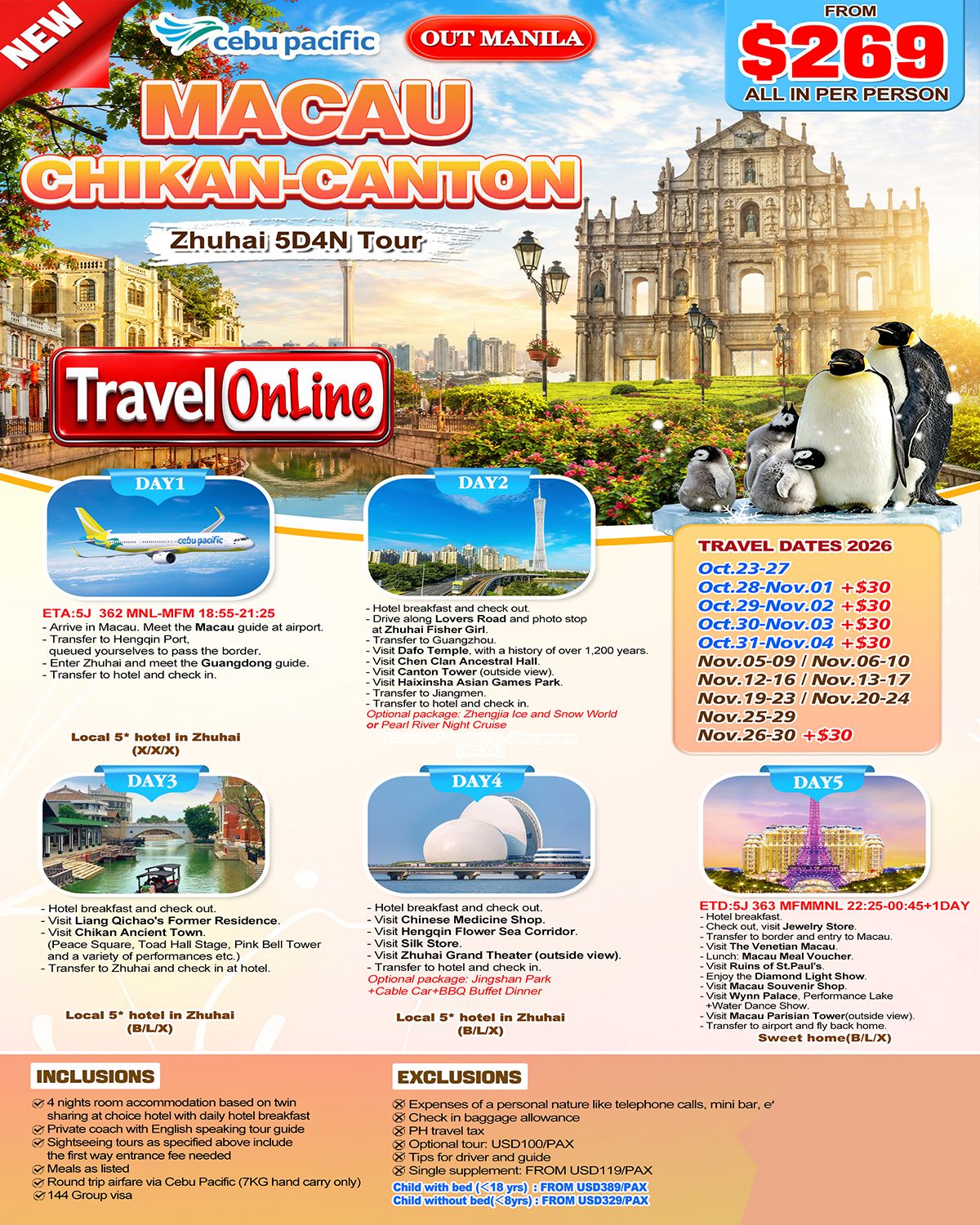 Macau+Chikan+Canton+Zhongshan+Zhuhai 5D4N, 2026 : AS LOW AS $269/PAX promo image