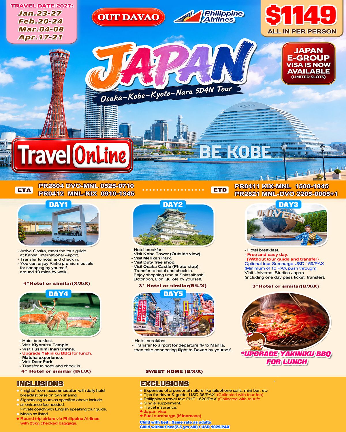 Osaka+Kobe+Kyoto+Nara 5 DAYS 4 NIGHTS (Via PAL) (via DAVAO) : AS LOW AS $1149/PAX promo image