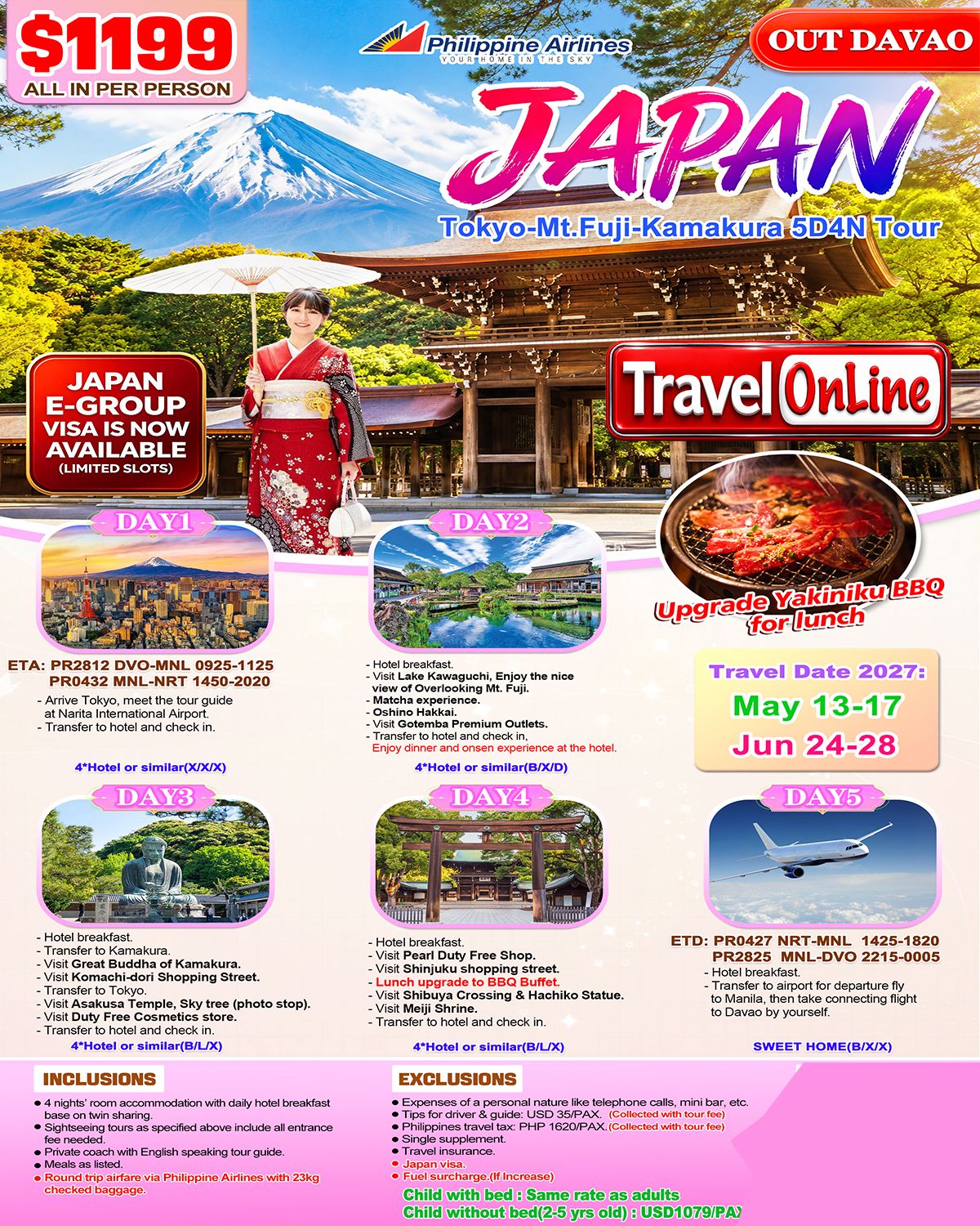 Tokyo+Mt.Fuji+Kamakura 5 DAYS 4 NIGHTS（Via PAL)(via DAVAO) : AS LOW AS $1199/PAX promo image