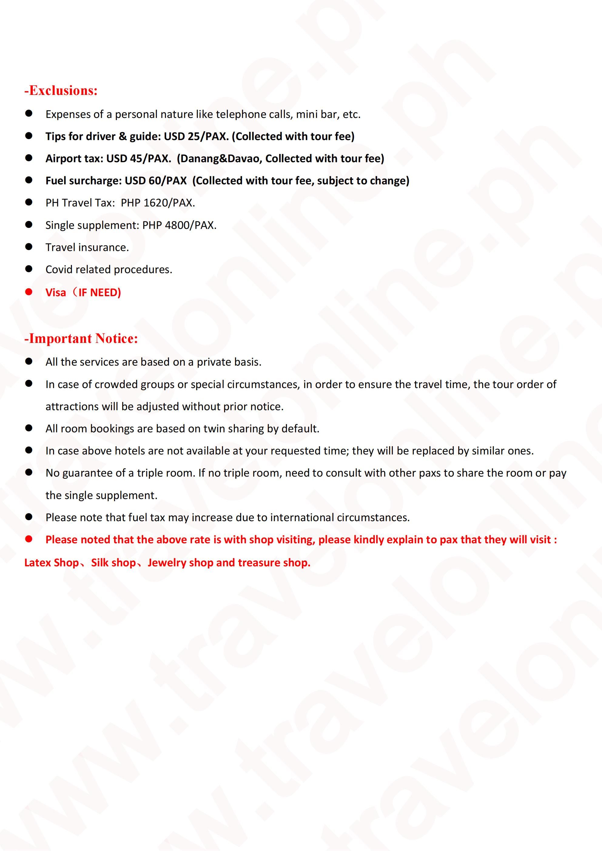 Da nang Charter Flight 5DAYS 4NIGHTS(via DAVAO) : AS LOW AS ₱29888/PAX itinerary