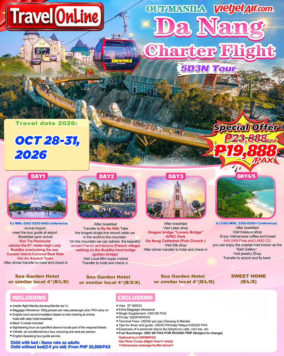 Manila-Danang-5D3N-Charter flight: AS LOW AS ₱19888/PAX promo image