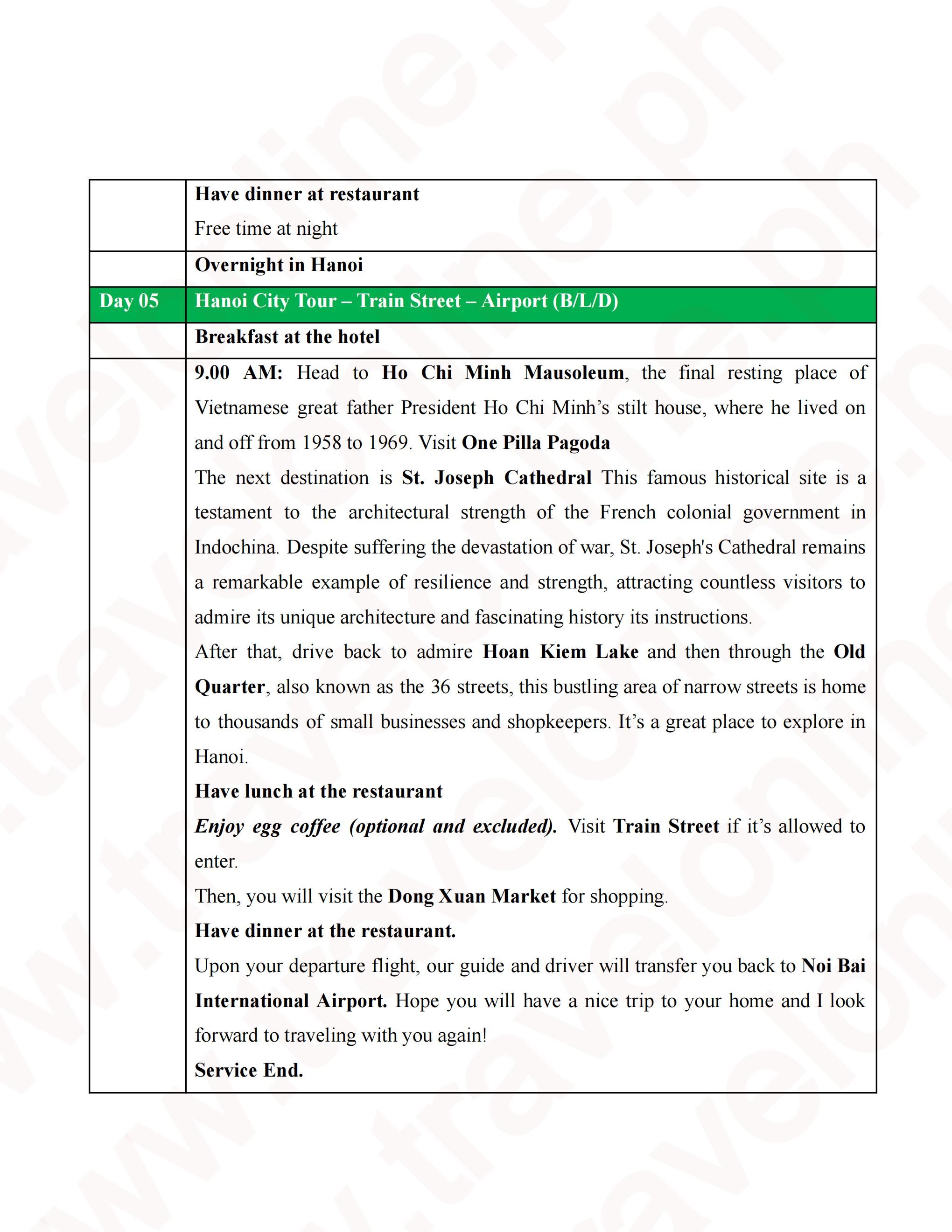 HANOI SAPA 4 DAYS 3 NIGHTS via CEBU PACIFIC (via CLARK) : AS LOW AS ₱35800/PAX itinerary