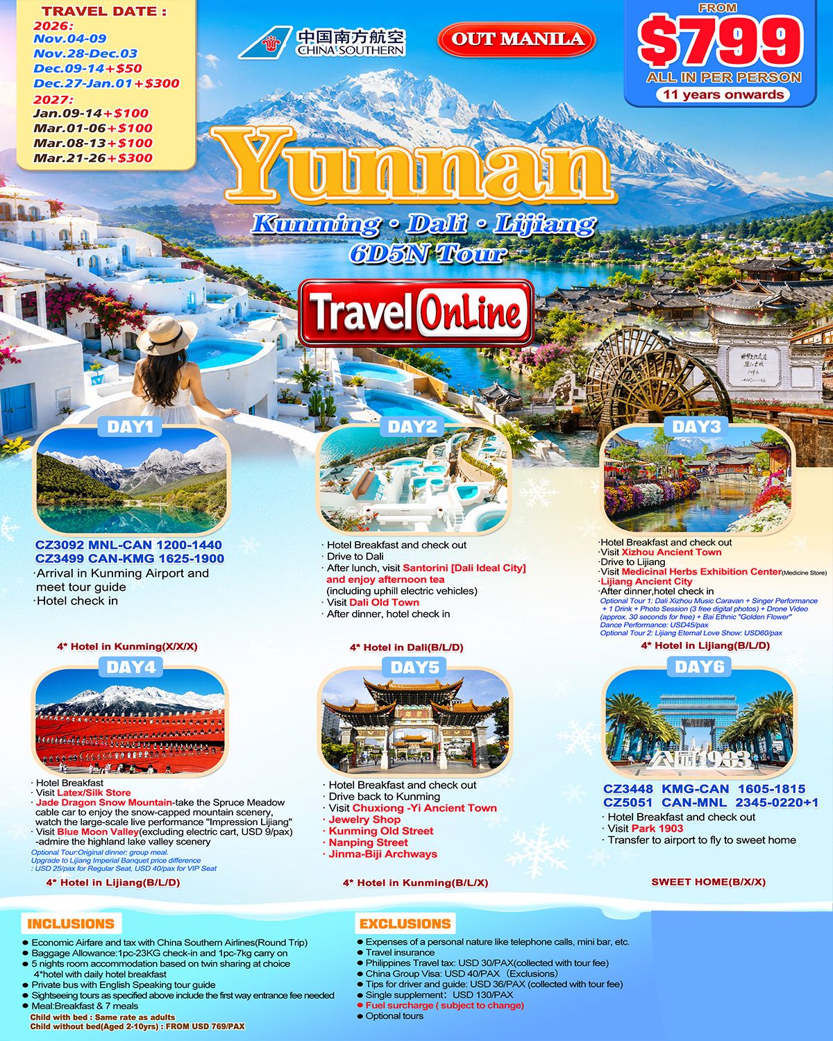Yunnan（Kunming-Dali-Lijiang)6 DAYS 5 NIGHTS : AS LOW AS $799/PAX promo image