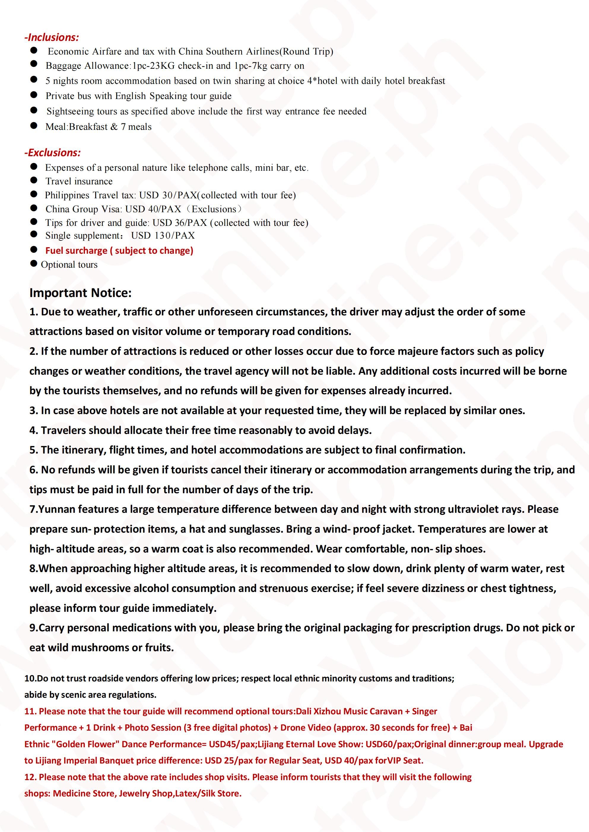 Yunnan（Kunming-Dali-Lijiang)6 DAYS 5 NIGHTS : AS LOW AS $799/PAX itinerary