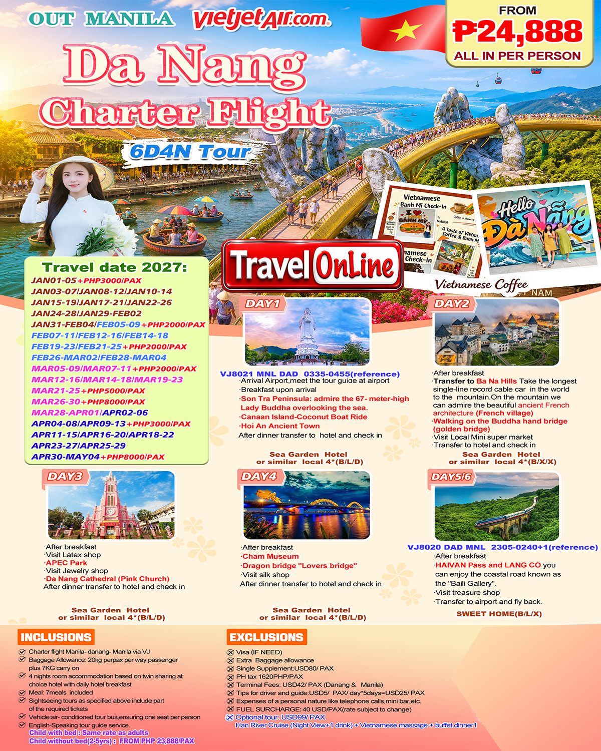 DA NANG VIETNAM 6 DAYS 4 NIGHTS JOINER GROUP TOUR FROM MANILA PHILIPPINES AS LOW AS: ₱24888/PAX - TRAVELONLINE promo image