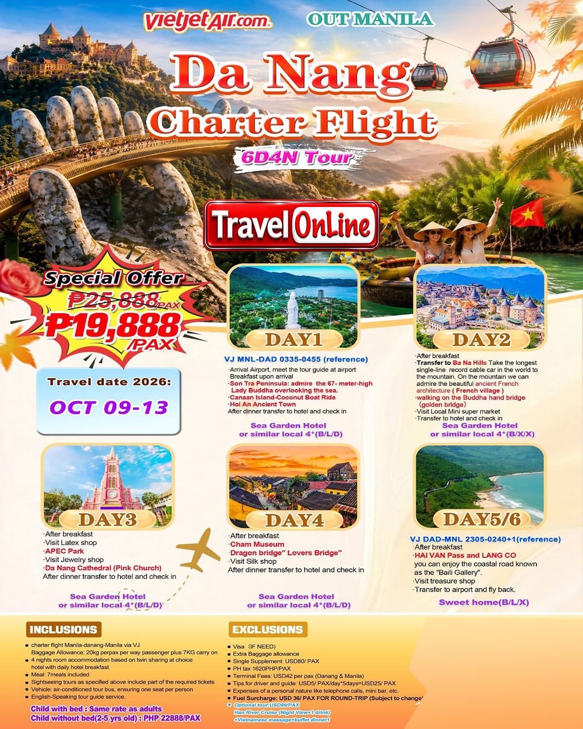 🚨VIETNAM DA NANG 6 DAYS 4 NIGHTS ALL IN JOINER GROUP TOUR PACKAGE FROM MANILA PHILIPPINES - AS LOW AS: ₱19888/PAX - TRAVELONLINE promo image