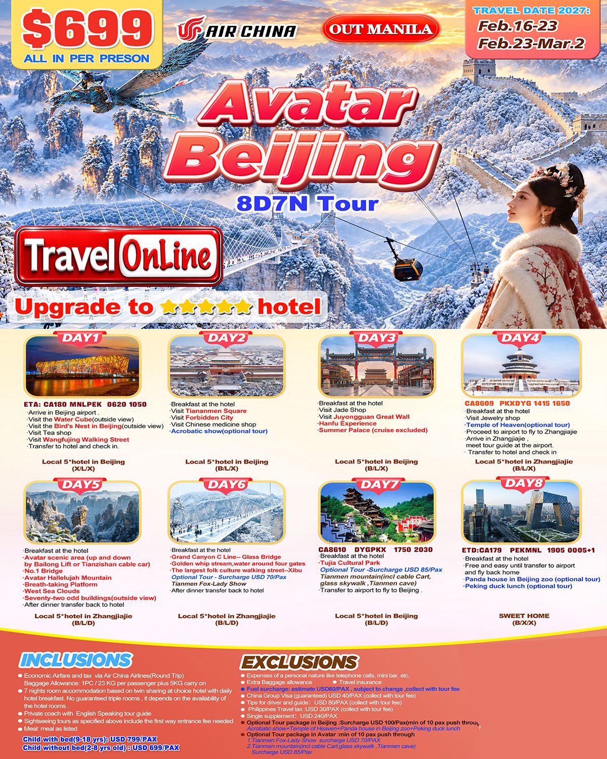 CHINA AVATAR BEIJING 8 DAYS 7 NIGHTS ALL IN JOINER GROUP TOUR PACKAGE FROM MANILA PHILIPPINES - AS LOW AS: $699/PAX - TRAVELONLINE promo image