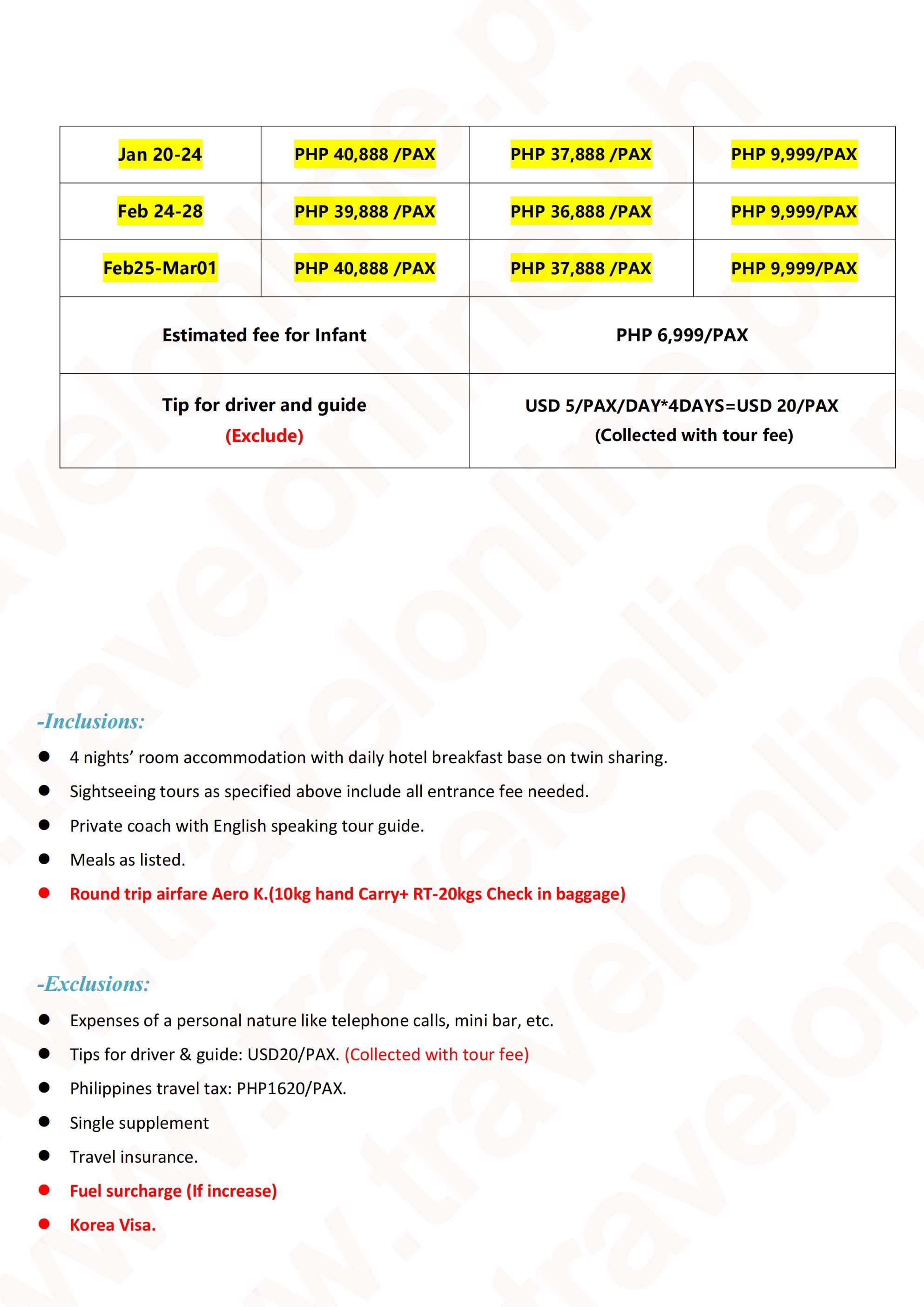 Cheongju Suwon Seoul 5Days 4Nights Winter, 2027 Korea(via CLARK) : AS LOW AS ₱39888/PAX itinerary