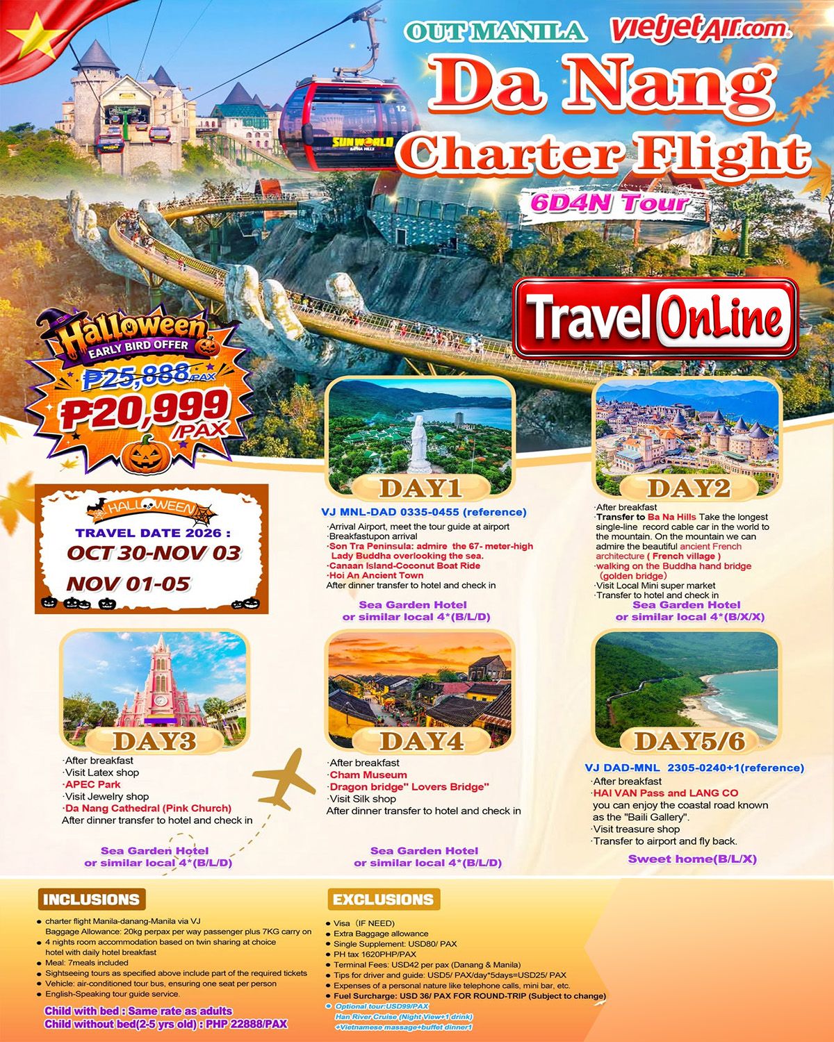 VIETNAM DA NANG 6 DAYS 4 NIGHTS ALL IN JOINER GROUP TOUR PACKAGE FROM MANILA PHILIPPINES - AS LOW AS: ₱20999/PAX - TRAVELONLINE promo image