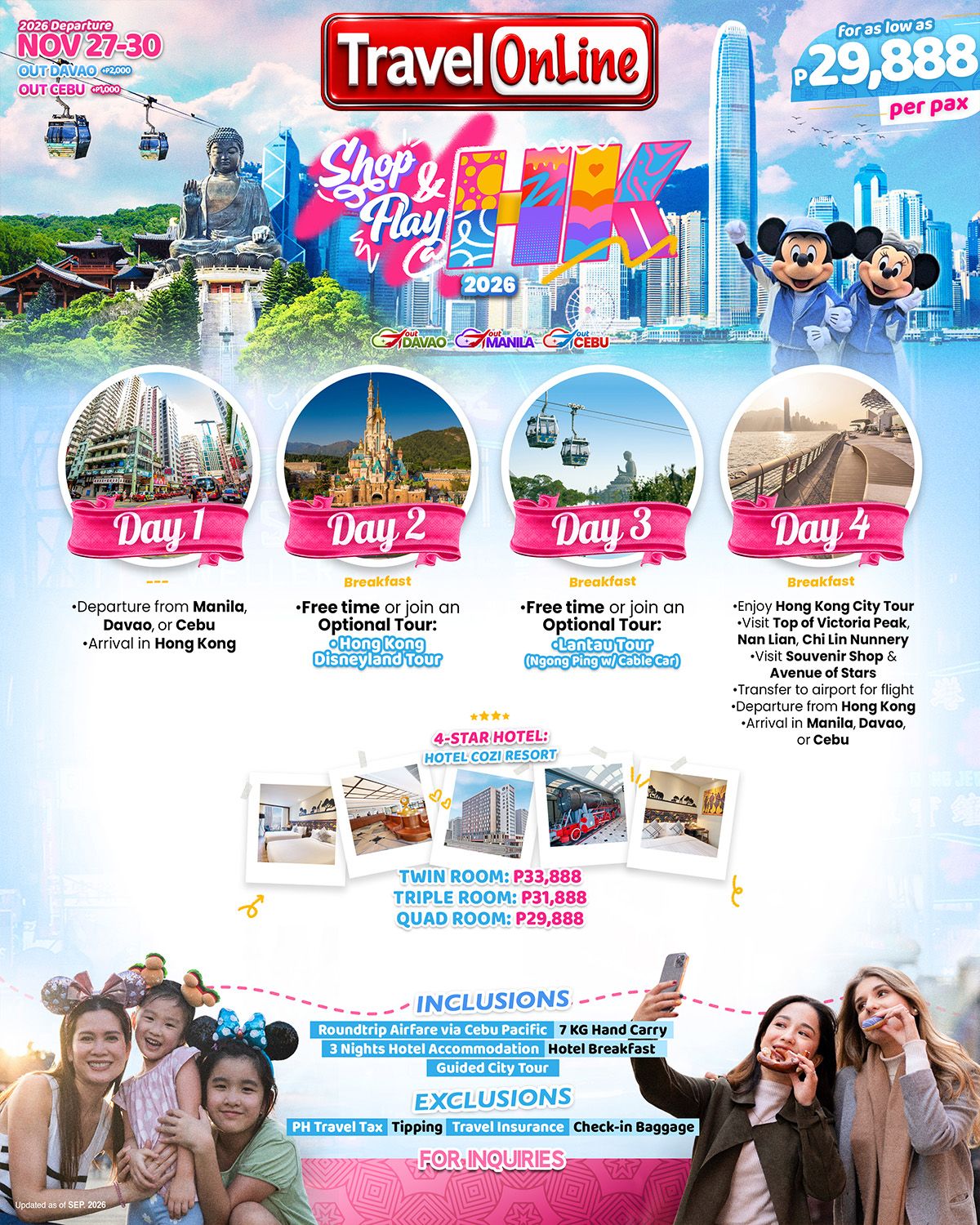SHOP AND PLAY HONG KONG 4D3N JOINER GROUP TOUR FROM MANILA DAVAO CEBU PHILIPPINES AS LOW AS: ₱29888/PAX - TRAVELONLINE promo image