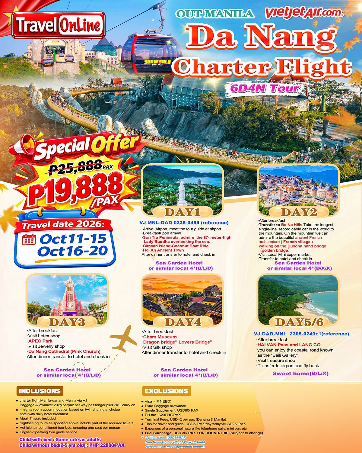 🚨 SALE: DA NANG VIETNAM 5 DAYS 4 NIGHTS JOINER GROUP TOUR FROM MANILA PHILIPPINES - TRAVELONLINE - AS LOW AS: ₱19888/PAX promo image