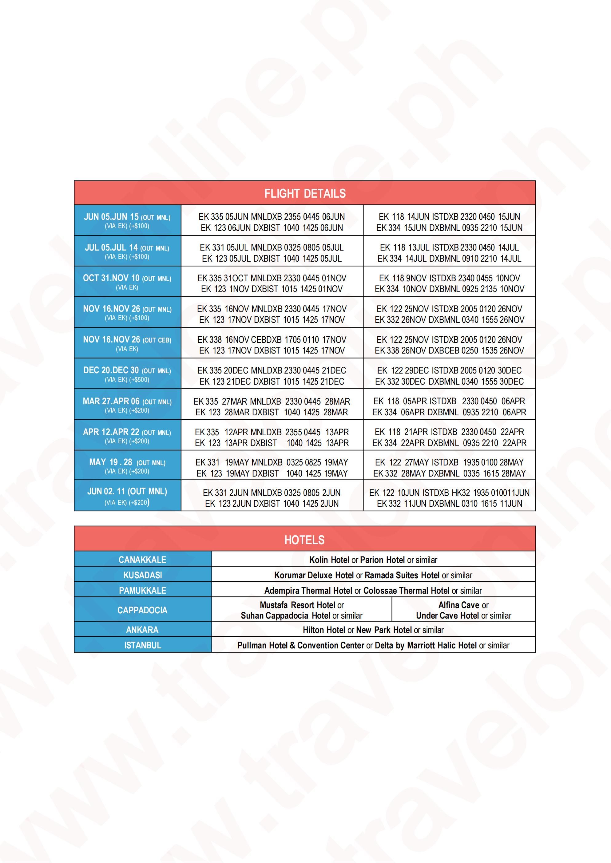 TREASURES OF TURKIYE 11D8N JOINER GROUP TOUR FROM CEBU OR DAVAO PHILIPPINES AS LOW AS: $1888/PAX - TRAVELONLINE itinerary