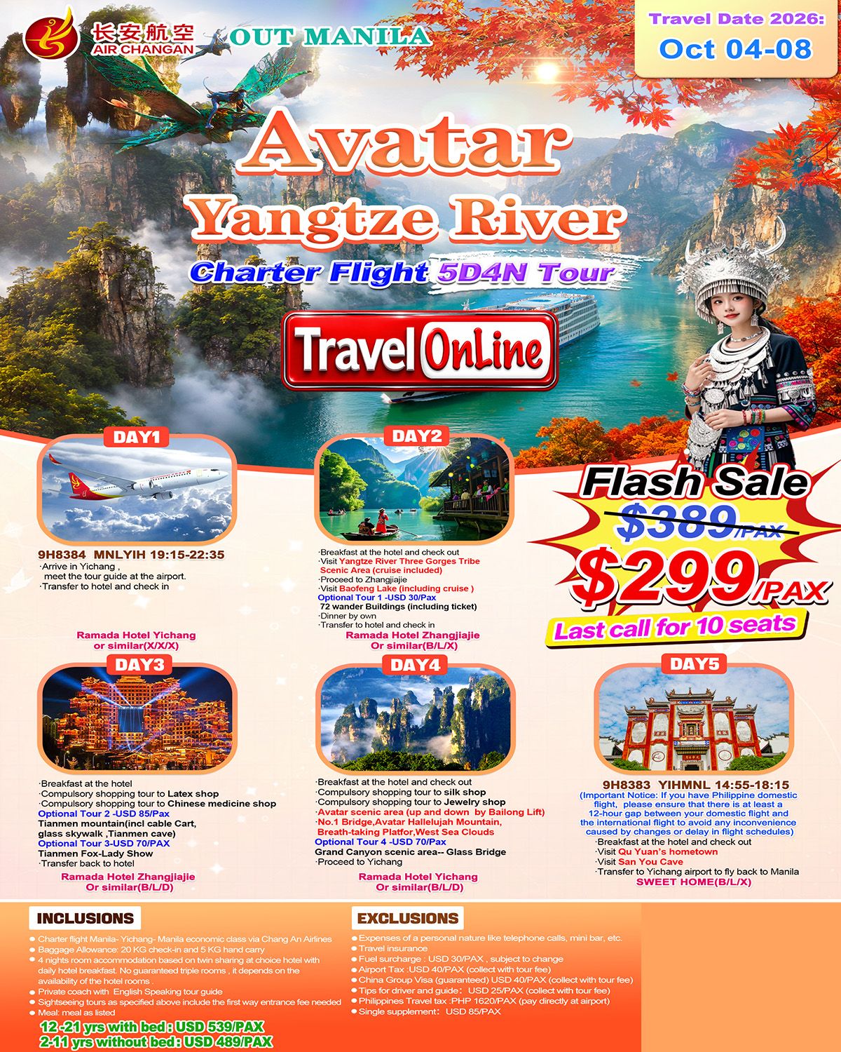 AVATAR YANGTZE RIVER CHINA 5D4N JOINER GROUP TOUR FROM MANILA PHILIPPINES - TRAVELONLINE AS LOW AS: $359/PAX promo image