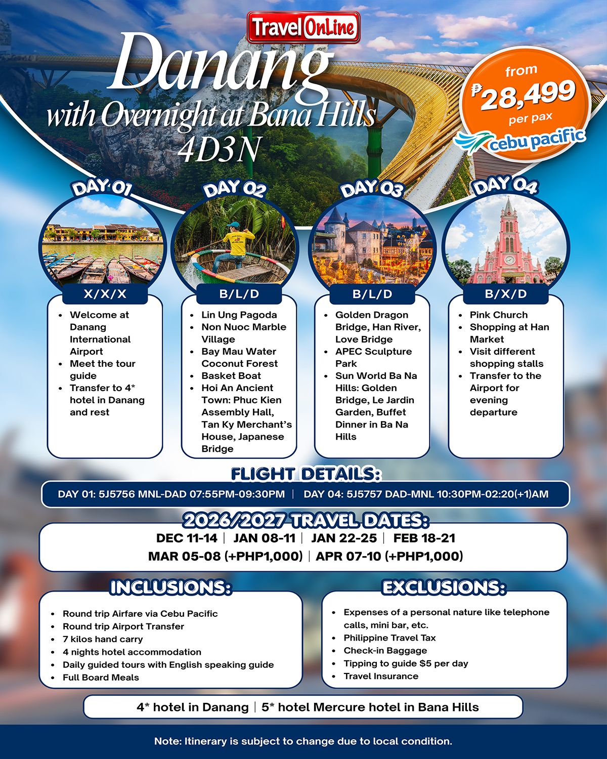 DA NANG VIETNAM 4 DAYS 3 NIGHTS ALL IN JOINER GROUP TOUR PACKAGE FROM MANILA PHILIPPINES - AS LOW AS: ₱28499/PAX - TRAVELONLINE promo image