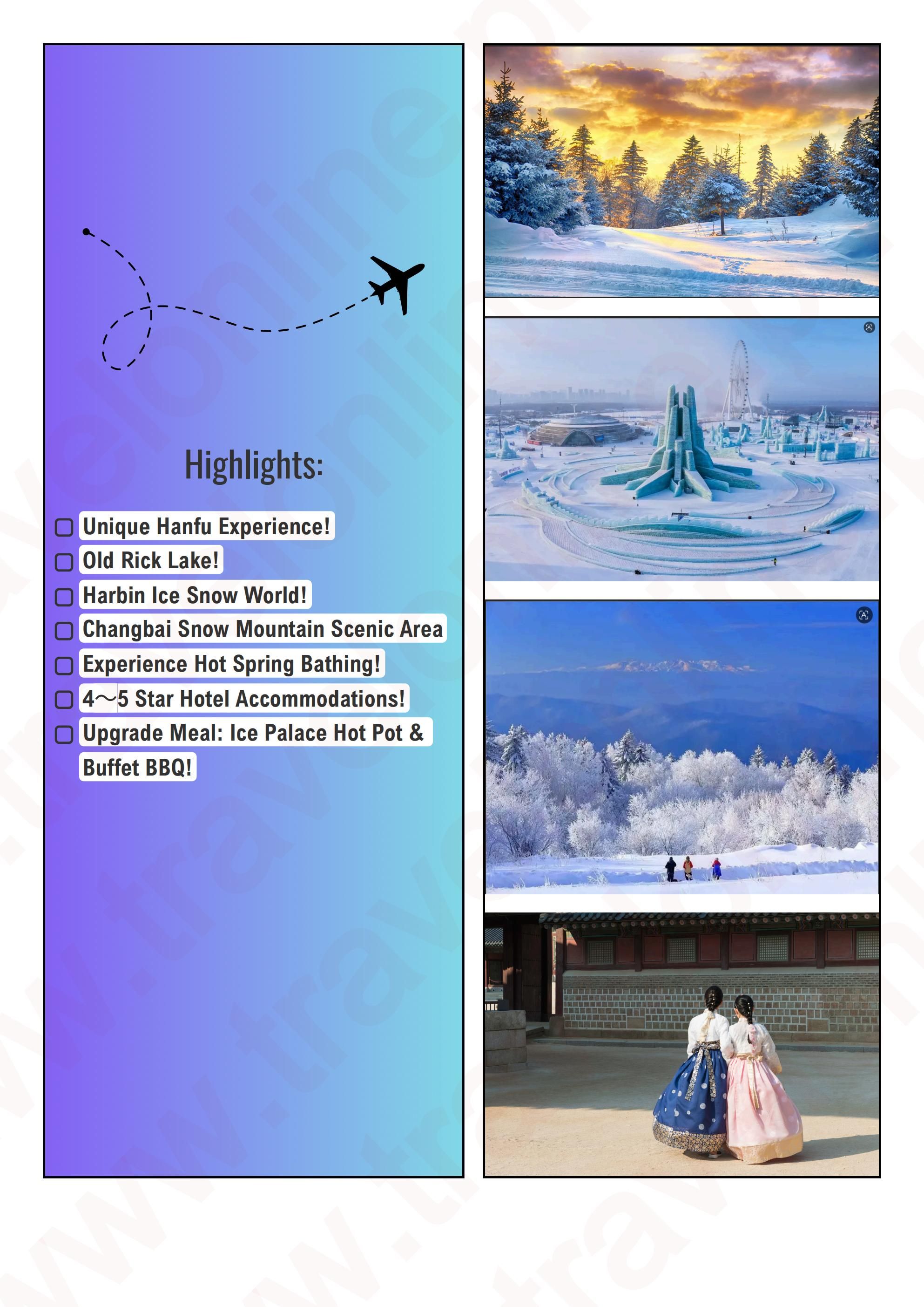 CHINA HARBIN CHANGBAI MOUNTAIN BEIJING 8 DAYS 7 NIGHTS ALL IN JOINER GROUP TOUR PACKAGE FROM MANILA PHILIPPINES - AS LOW AS: $1498/PAX - TRAVELONLINE itinerary