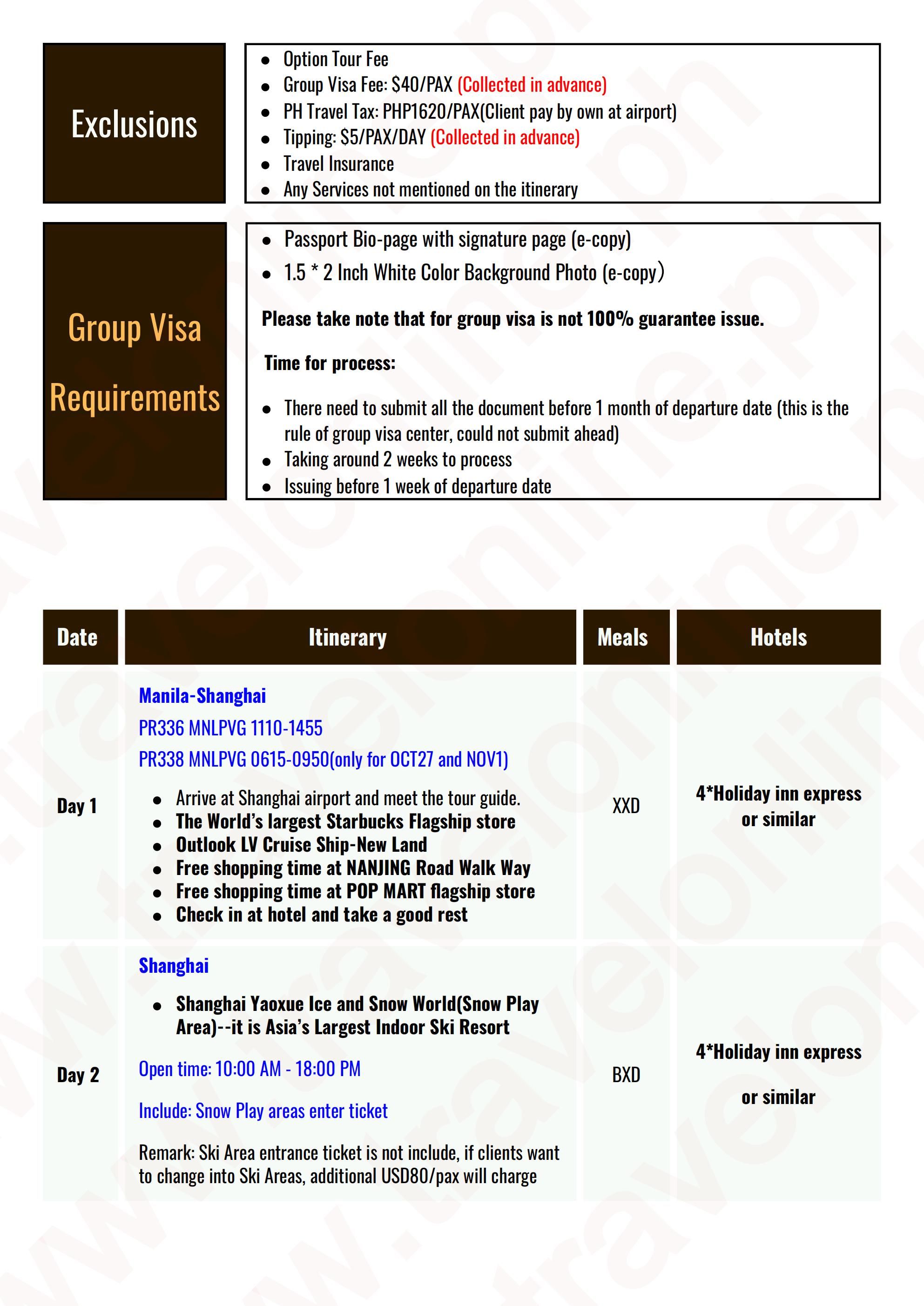 CHINA AS LOW AS $521/PAX itinerary