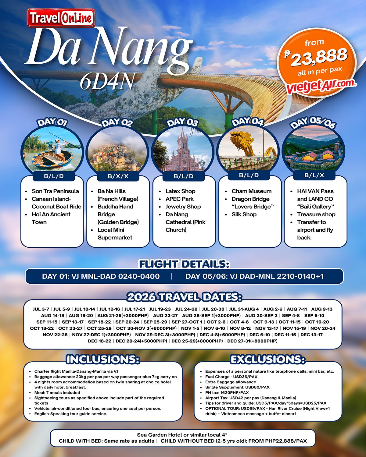 DA NANG VIETNAM 5 DAYS 4 NIGHTS ALL IN JOINER GROUP TOUR PACKAGE FROM MANILA PHILIPPINES - AS LOW AS: ₱23888/PAX - TRAVELONLINE promo image