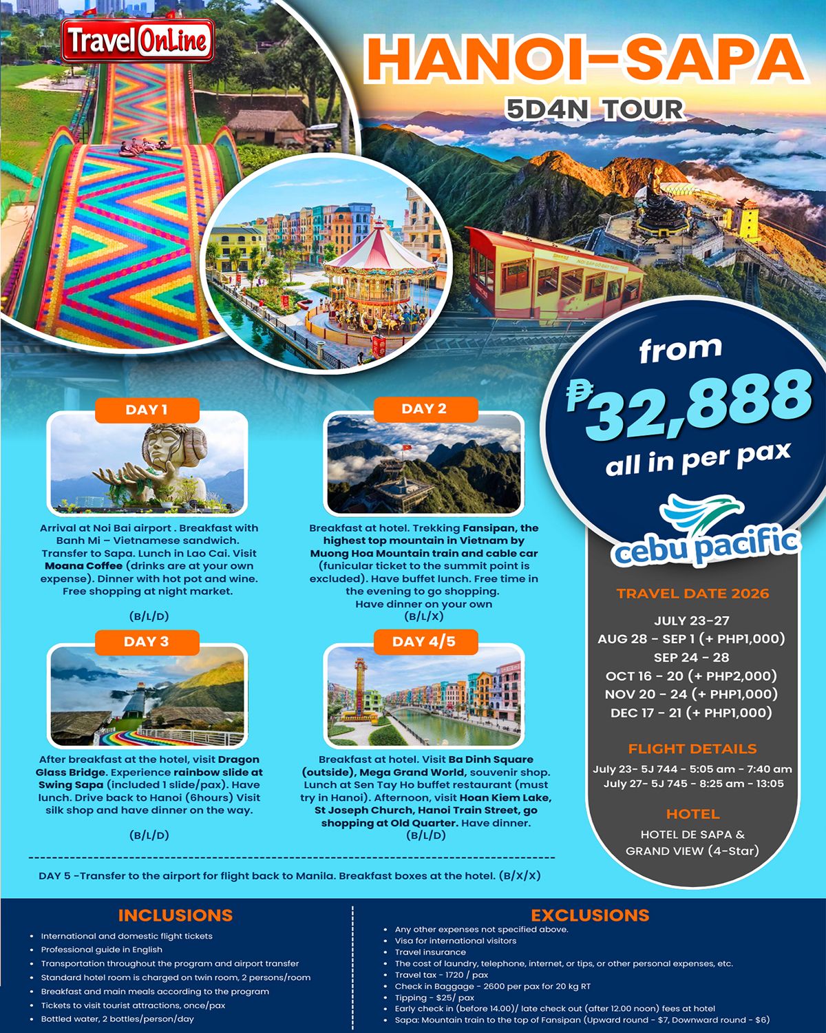 HANOI SAPA VIETNAM 5 DAYS 4 NIGHTS ALL IN JOINER GROUP TOUR PACKAGE FROM MANILA PHILIPPINES - AS LOW AS: ₱32888/PAX - TRAVELONLINE promo image