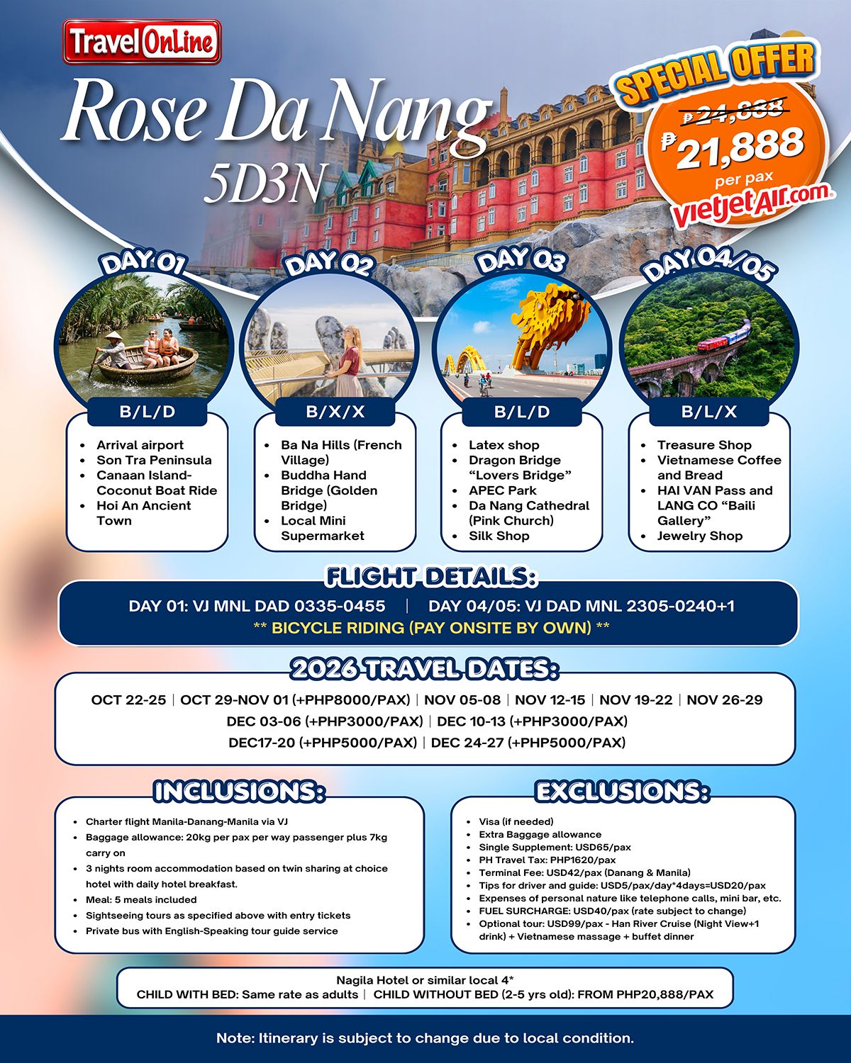 DA NANG VIETNAM 5 DAYS 3 NIGHTS ALL IN JOINER GROUP TOUR PACKAGE FROM MANILA PHILIPPINES - AS LOW AS: ₱21888/PAX - TRAVELONLINE promo image