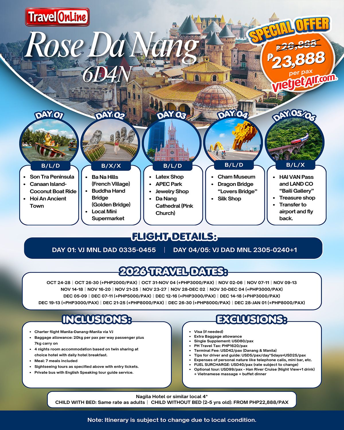 DA NANG VIETNAM 5 DAYS 4 NIGHTS ALL IN JOINER GROUP TOUR PACKAGE FROM MANILA PHILIPPINES - AS LOW AS: ₱23888/PAX - TRAVELONLINE promo image