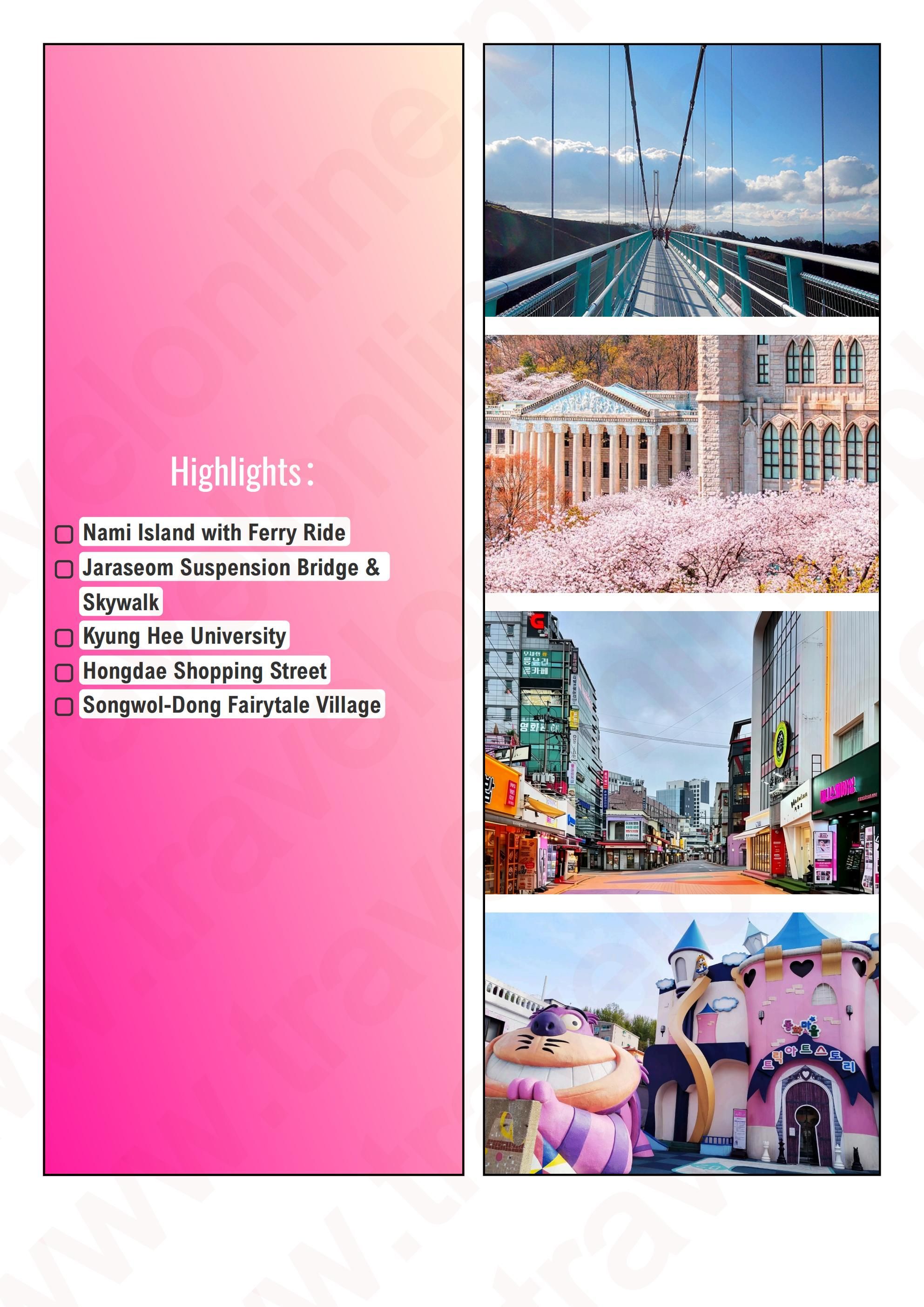 SOUTH KOREA SPRING BLOSSOM 6 DAYS 4 NIGHTS ALL IN JOINER GROUP TOUR PACKAGE FROM MANILA PHILIPPINES - AS LOW AS: $549/PAX - TRAVELONLINE itinerary