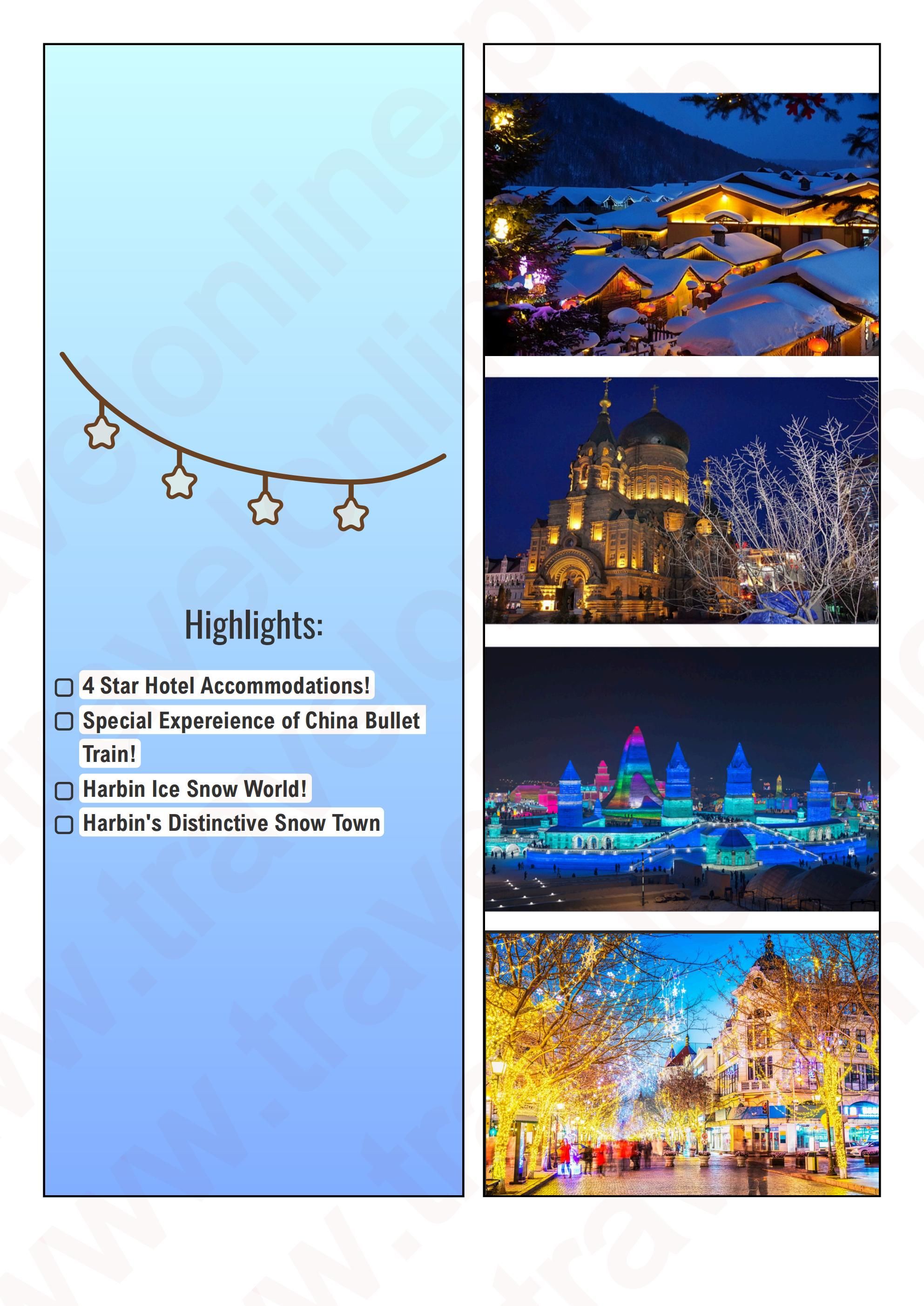 CHINA HARBIN AND SNOW TOWN 7 DAYS 6 NIGHTS ALL IN JOINER GROUP TOUR PACKAGE FROM MANILA PHILIPPINES - AS LOW AS: $1338/PAX - TRAVELONLINE itinerary
