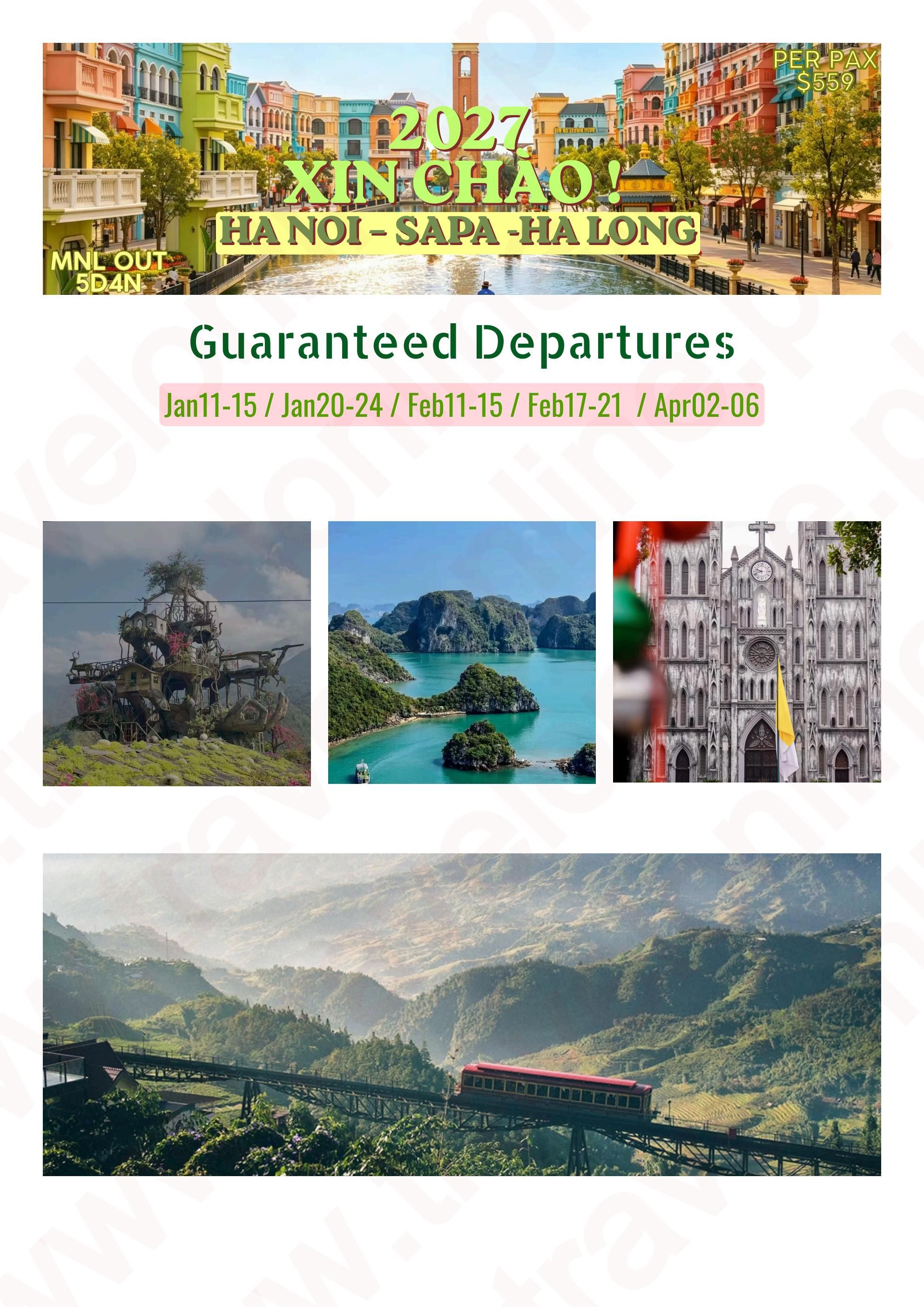 VIETNAM HANOI SAPA HA LONG 5 DAYS 4 NIGHTS ALL IN JOINER GROUP TOUR PACKAGE FROM MANILA PHILIPPINES - AS LOW AS: $559/PAX - TRAVELONLINE itinerary