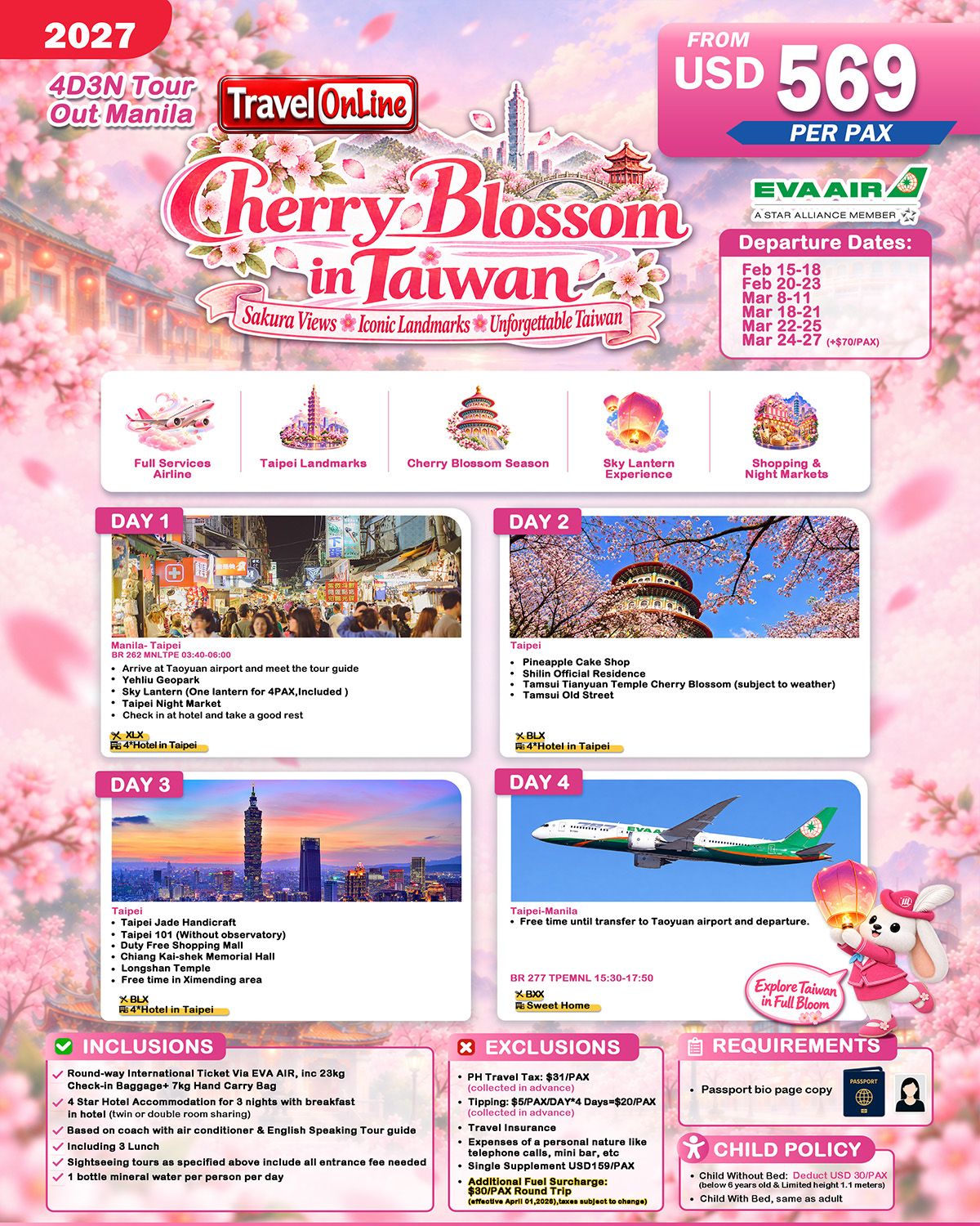 TAIWAN 4 DAYS 3 NIGHTS ALL IN JOINER GROUP TOUR PACKAGE FROM MANILA PHILIPPINES - AS LOW AS: $569/PAX - TRAVELONLINE promo image