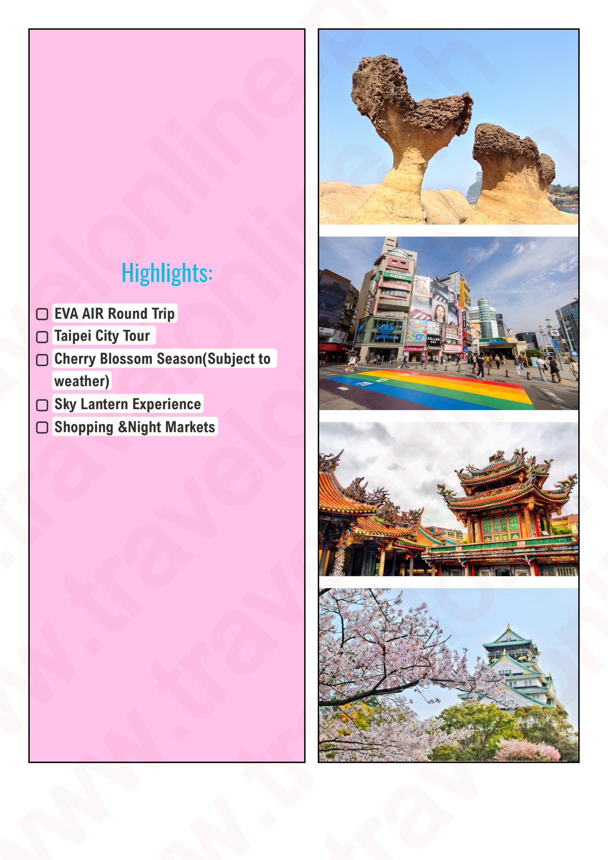 TAIWAN 4 DAYS 3 NIGHTS ALL IN JOINER GROUP TOUR PACKAGE FROM MANILA PHILIPPINES - AS LOW AS: $569/PAX - TRAVELONLINE itinerary