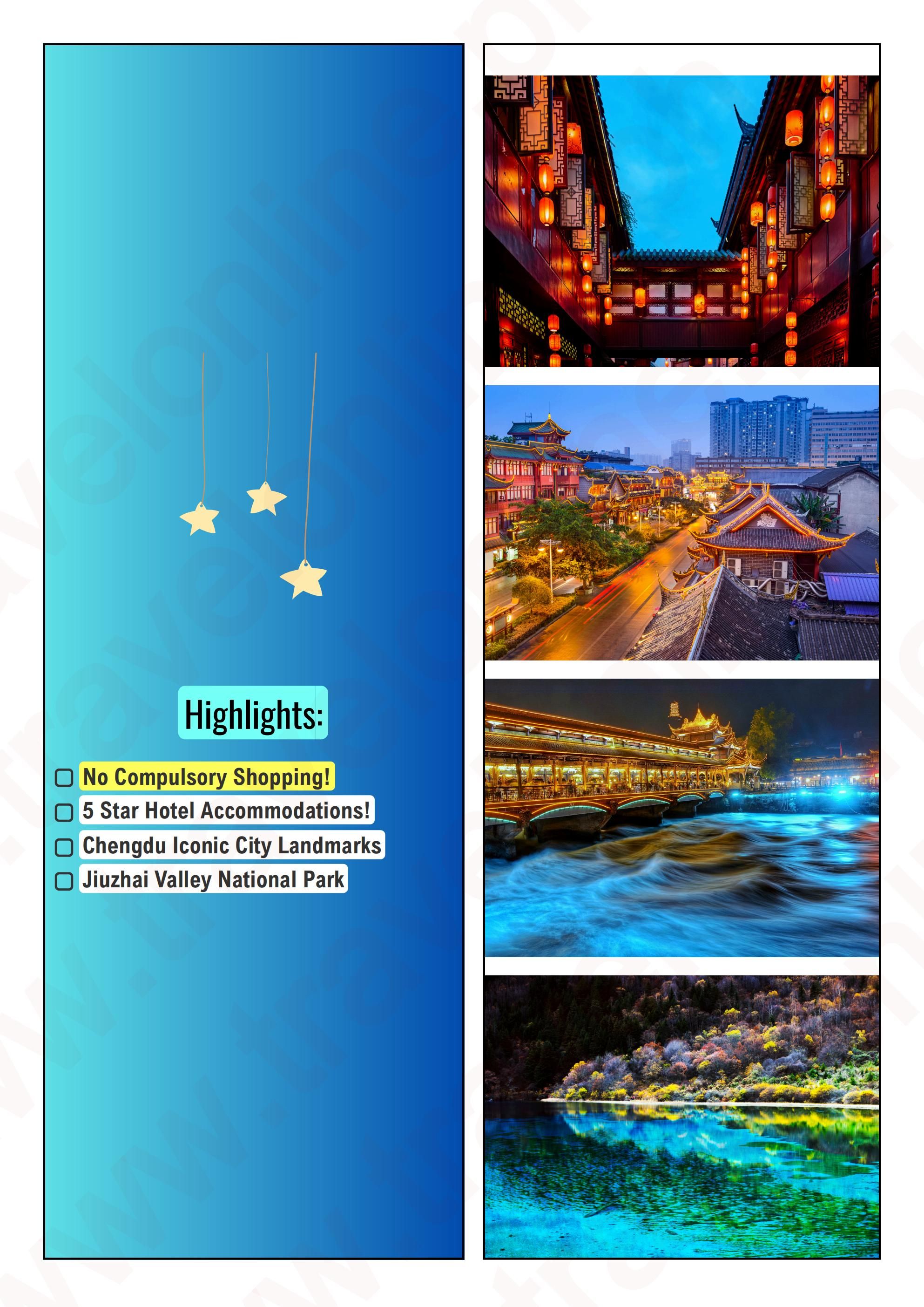 CHINA CHENGDU JIUZHAIGOU 5 DAYS 4 NIGHTS ALL IN JOINER GROUP TOUR PACKAGE FROM MANILA PHILIPPINES - AS LOW AS: $549/PAX - TRAVELONLINE itinerary