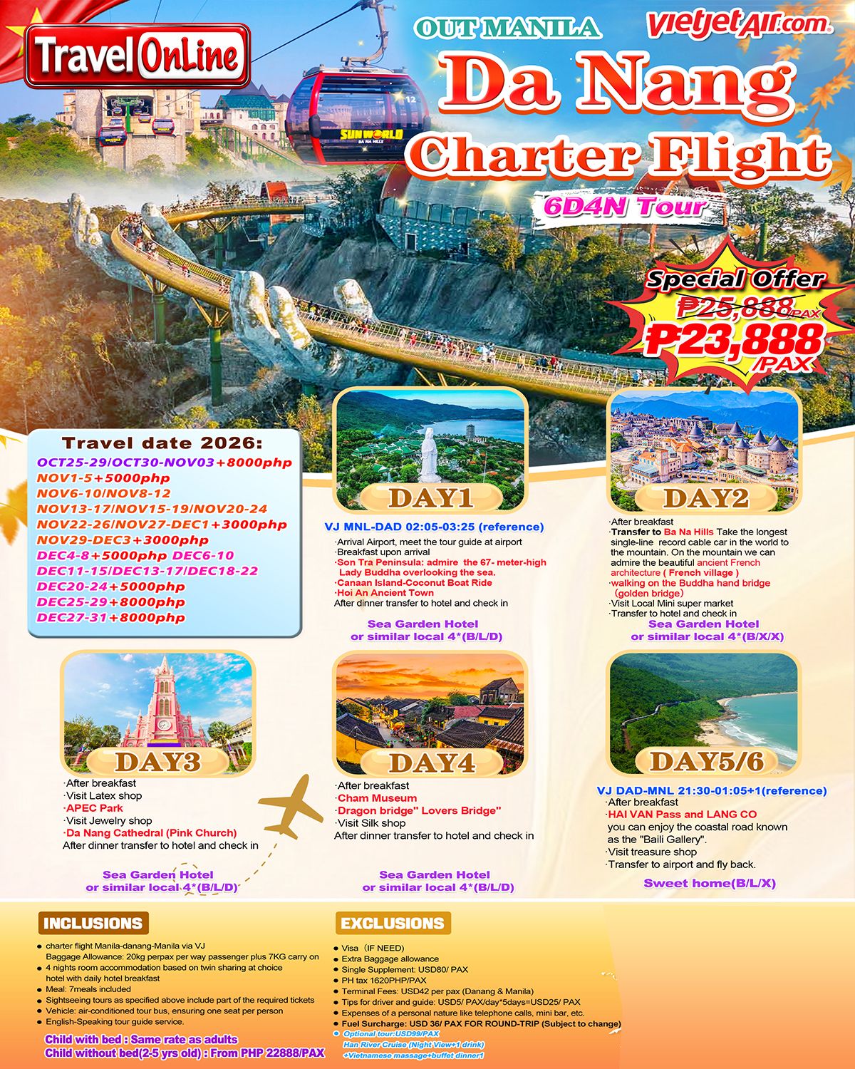 DA NANG VIETNAM 6 DAYS 4 NIGHTS JOINER GROUP TOUR FROM MANILA PHILIPPINES AS LOW AS: ₱23888/PAX - TRAVELONLINE promo image