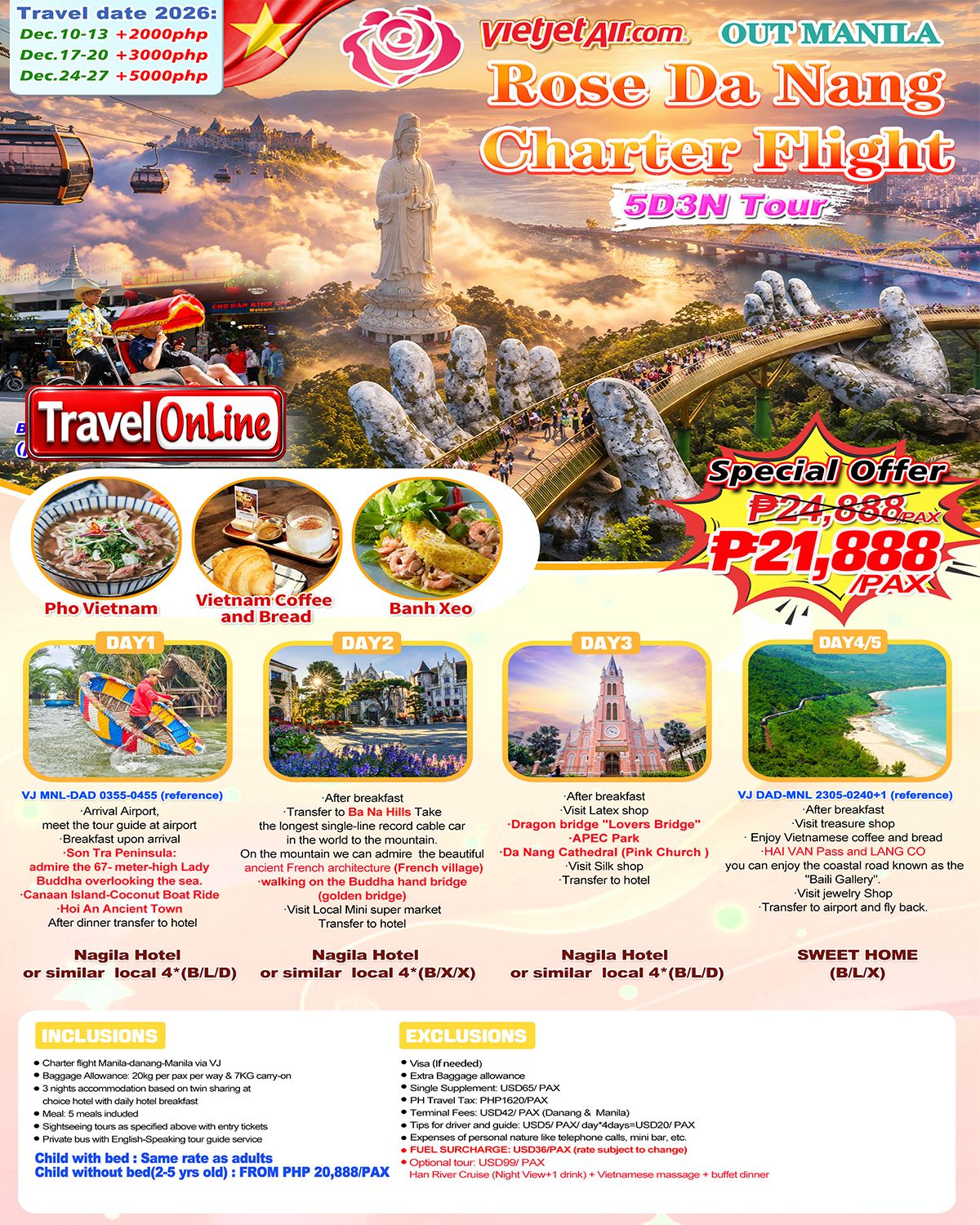 ROSE DA NANG VIETNAM 5 DAYS 3 NIGHTS JOINER GROUP TOUR FROM MANILA PHILIPPINES AS LOW AS: ₱21888/PAX - TRAVELONLINE promo image