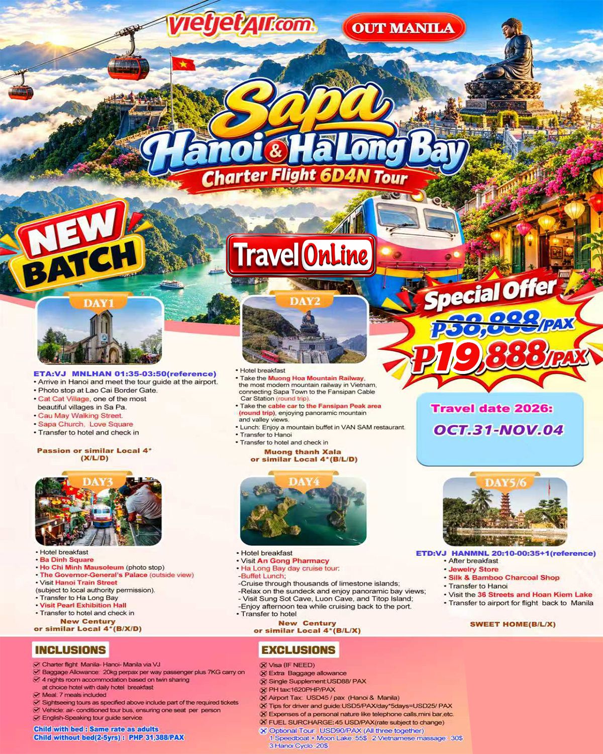 VIETNAM 6 DAYS 4 NIGHTS ALL IN JOINER GROUP TOUR PACKAGE FROM MANILA PHILIPPINES - AS LOW AS: ₱19888/PAX - TRAVELONLINE promo image