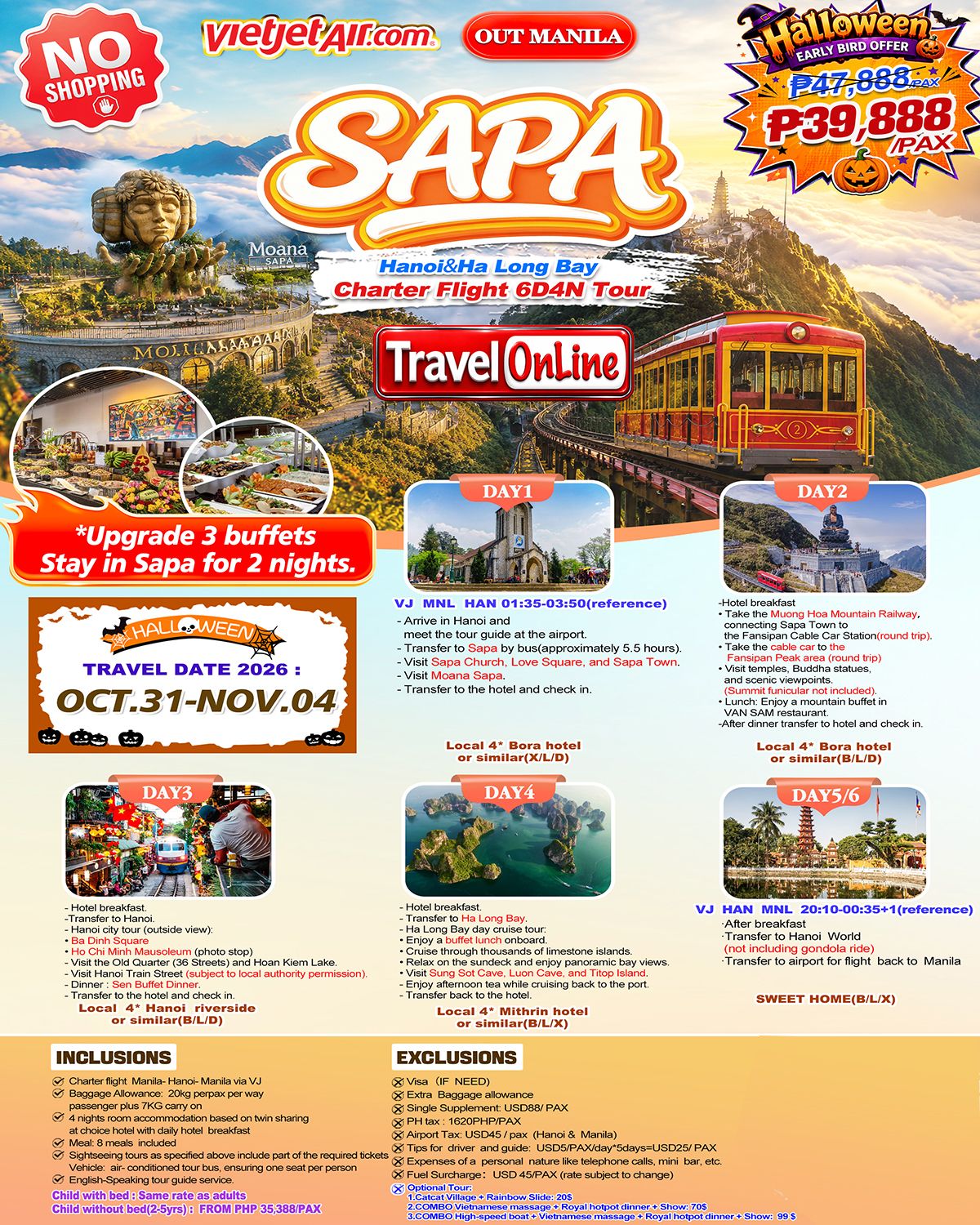 VIETNAM 6 DAYS 4 NIGHTS ALL IN JOINER GROUP TOUR PACKAGE FROM MANILA PHILIPPINES - AS LOW AS: ₱39888/PAX - TRAVELONLINE promo image