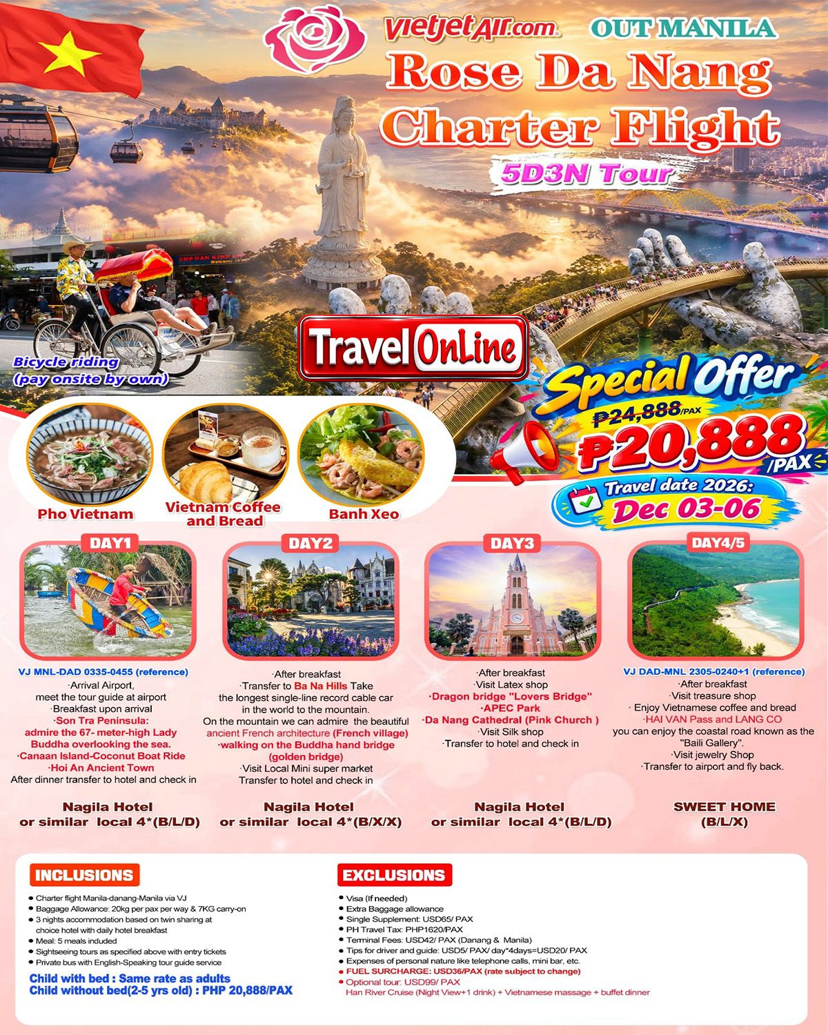 DA NANG VIETNAM 5 DAYS 3 NIGHTS CHARTER FLIGHT TOUR PACKAGE FROM MANILA PHILIPPINES: AS LOW AS ₱20888/PAX (ON SALE FROM ₱24888 - SAVE ₱4000) promo image