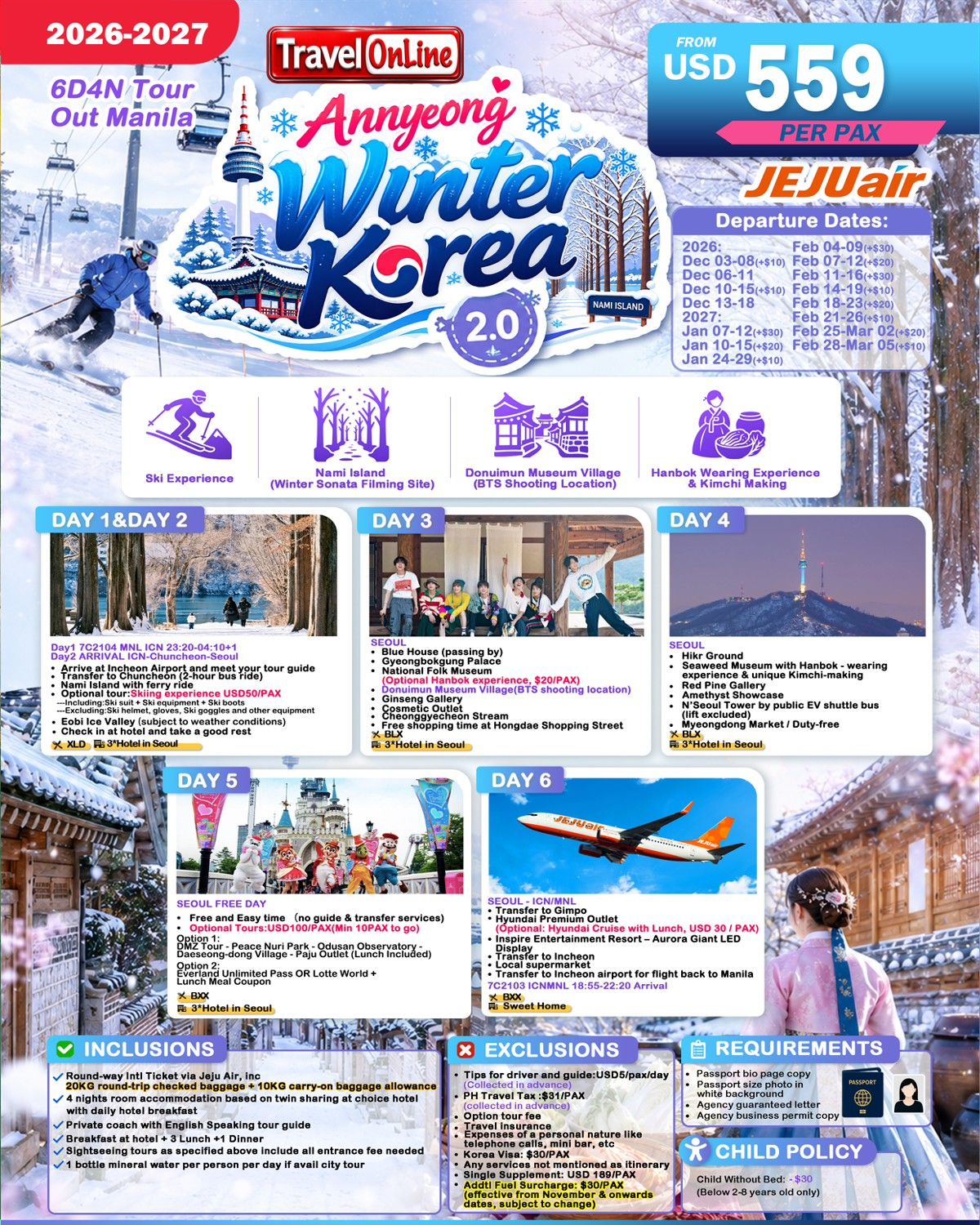 KOREA 6 DAYS 4 NIGHTS ALL IN JOINER GROUP TOUR PACKAGE FROM MANILA PHILIPPINES - AS LOW AS: $559/PAX - TRAVELONLINE promo image