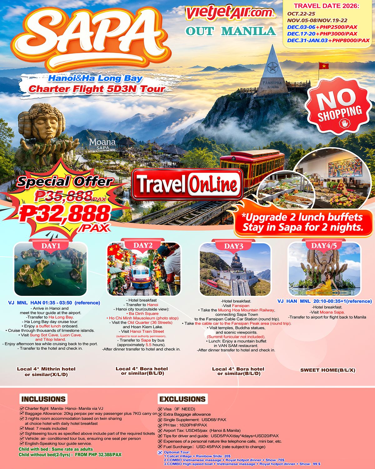 VIETNAM 5 DAYS 3 NIGHTS ALL IN JOINER GROUP TOUR PACKAGE FROM MANILA PHILIPPINES - AS LOW AS: ₱32888/PAX - TRAVELONLINE promo image
