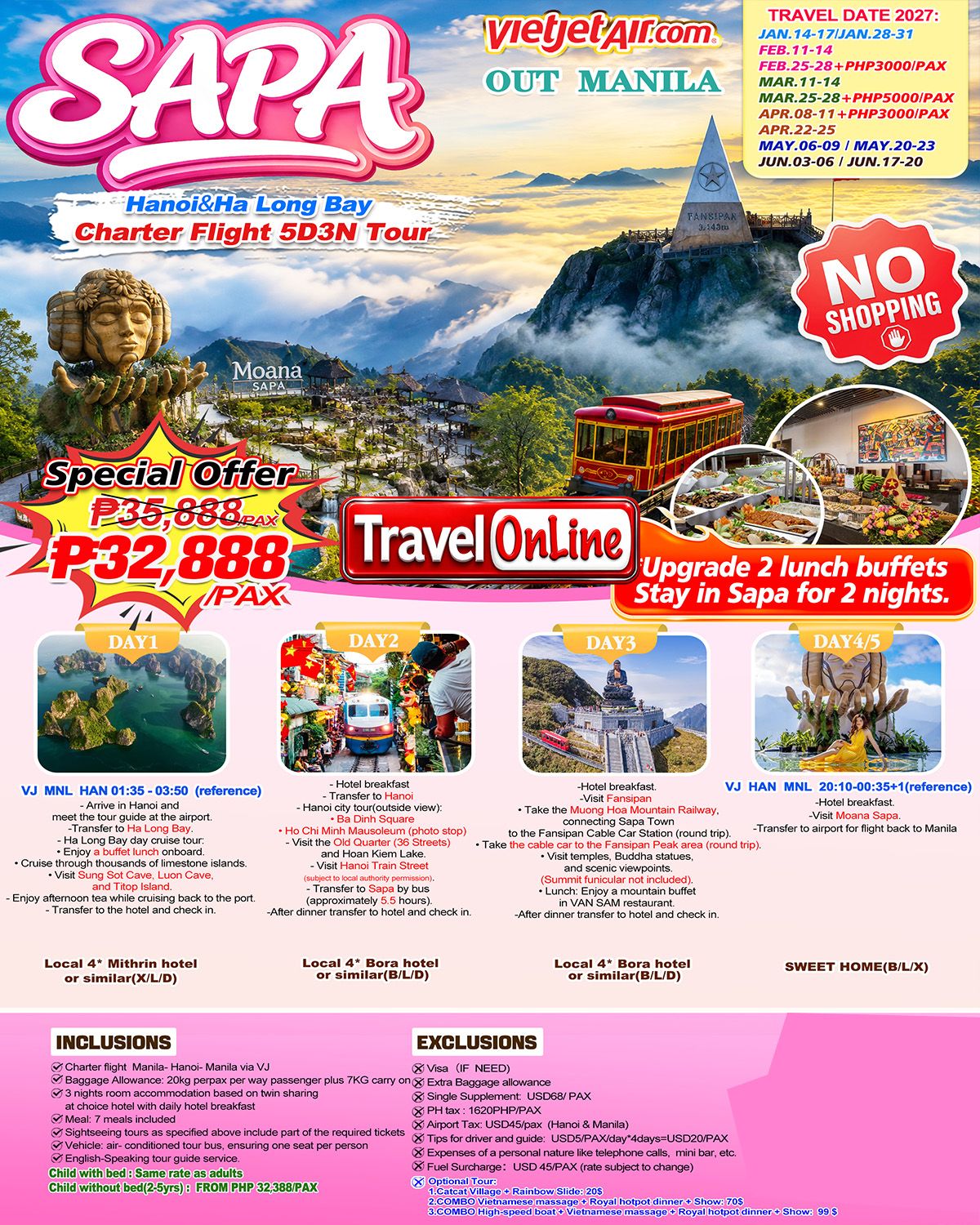 VIETNAM SAPA HANOI AND HA LONG BAY 5 DAYS 3 NIGHTS ALL IN JOINER GROUP TOUR PACKAGE FROM MANILA PHILIPPINES - AS LOW AS: ₱32888/PAX - TRAVELONLINE promo image