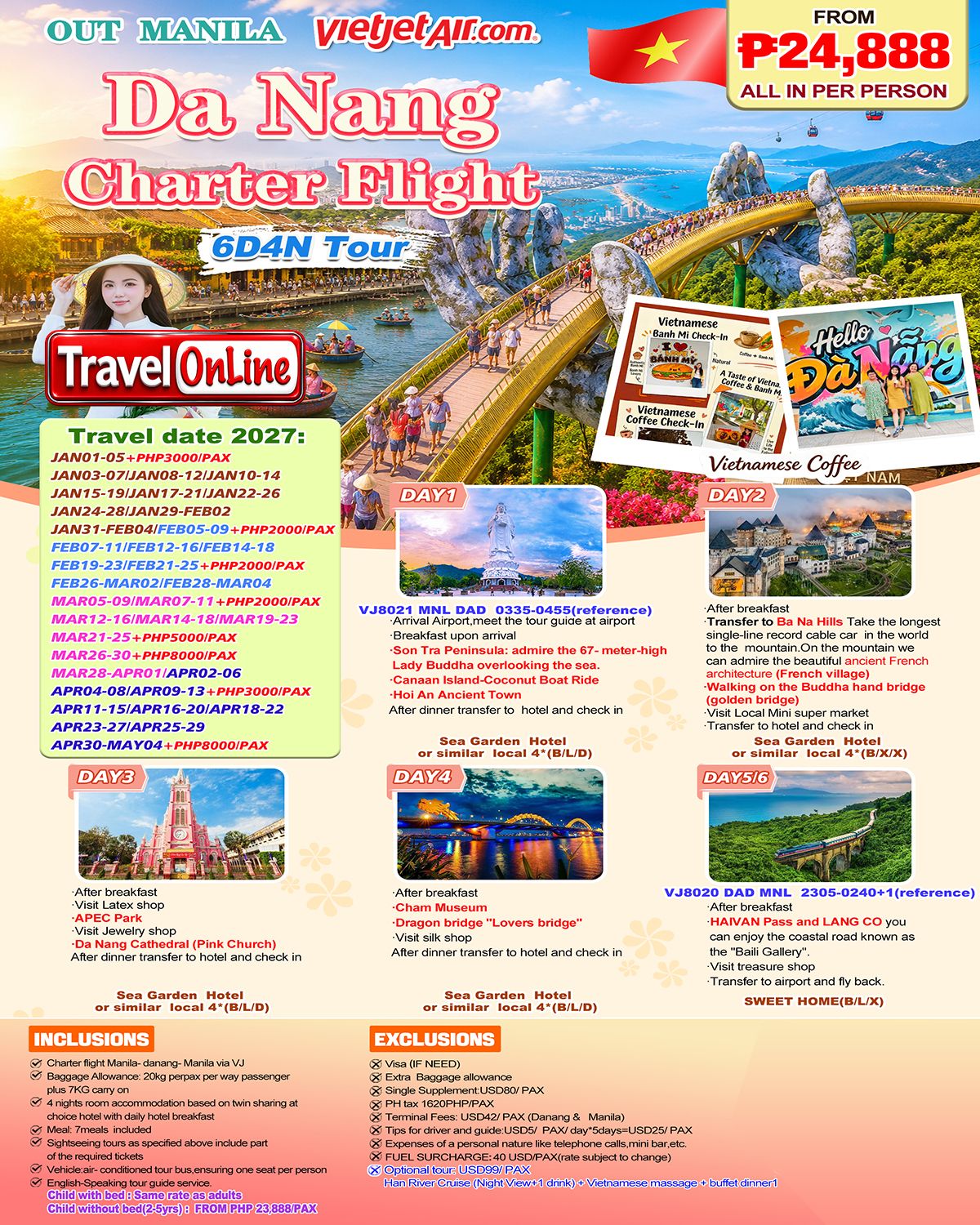DA NANG VIETNAM 6 DAYS 4 NIGHTS JOINER GROUP TOUR FROM MANILA PHILIPPINES AS LOW AS: ₱24888/PAX - TRAVELONLINE promo image